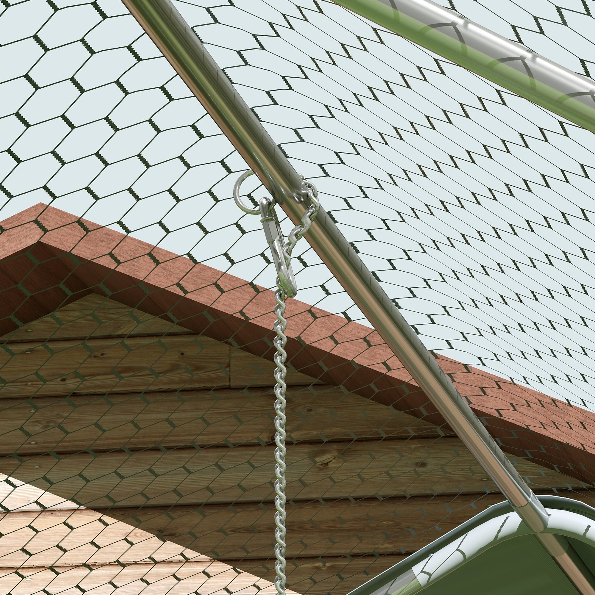 PawHut Chicken Run, Large Metal Chicken Coop with Waterproof & UV-Resistant Cover, Feeding Door, Hanging Feeder, Perch, Poultry Cage for Outdoor, Backyard, Farm, for 18-24 Chickens