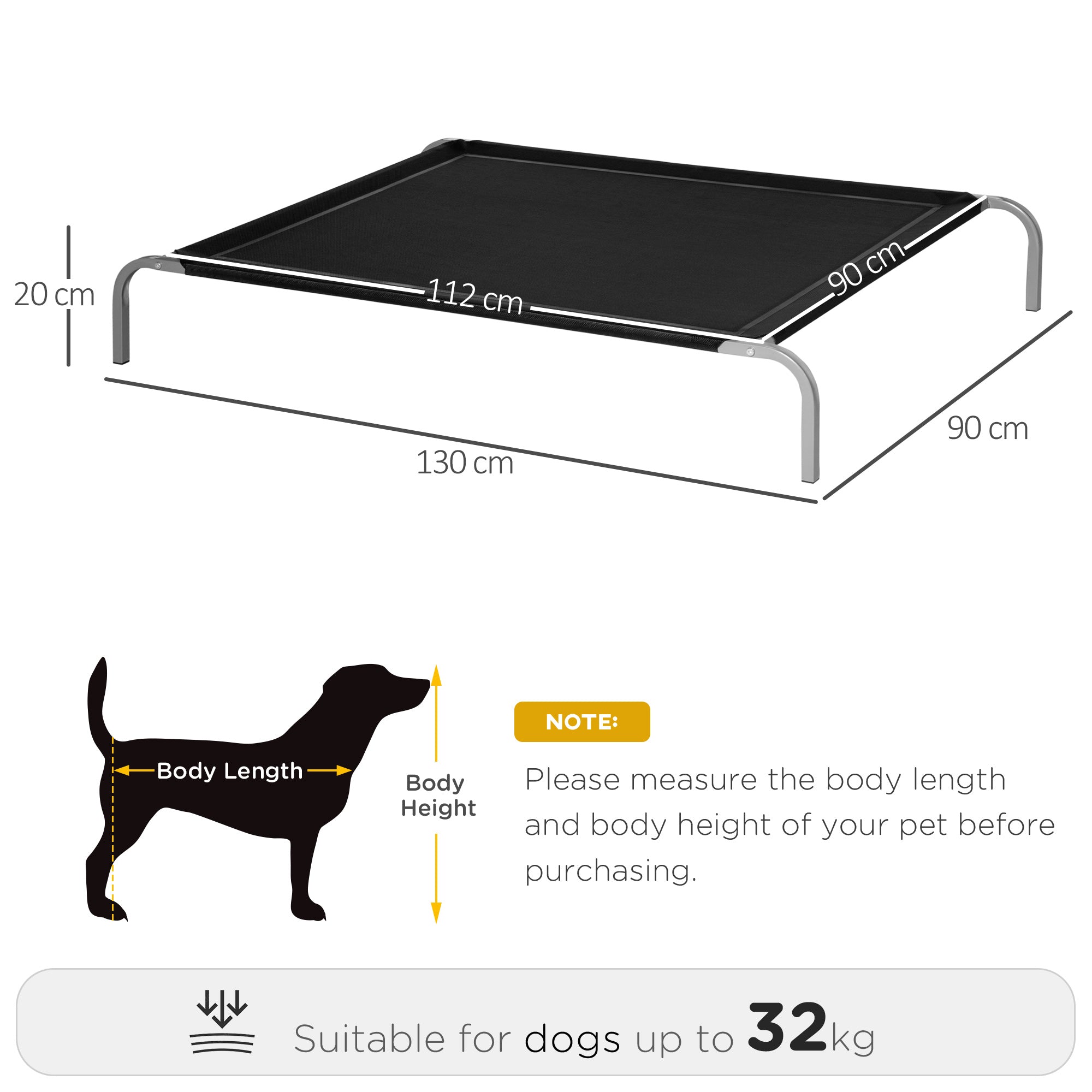 PawHut Raised Dog Bed Cat Elevated Lifted Cooling Portable Camping with Metal Frame Black (Large)