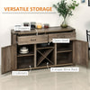 HOMCOM Farmhouse Coffee Bar Cabinet, Sideboard Buffet Cabinet Wine Cabinet with Drawers, Barn Style Doors, Wine Rack, Distressed Oak Brown