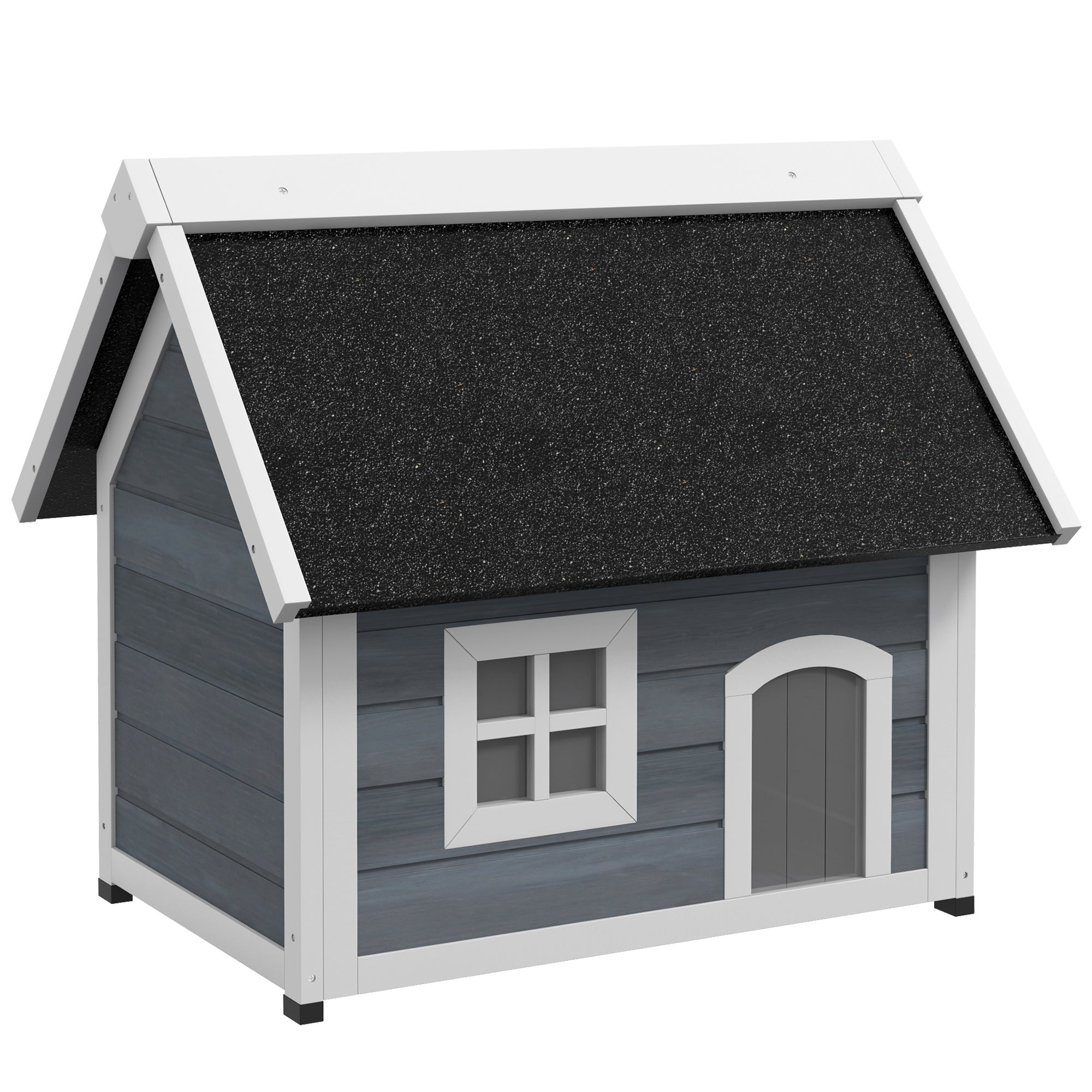 PawHut Outdoor Cat House, Wooden Feral Cat Shelter, Water-Resistant Hide Home with Openable Asphalt Roof, Three Doors, 77 x 57.5 x 68cm - Grey