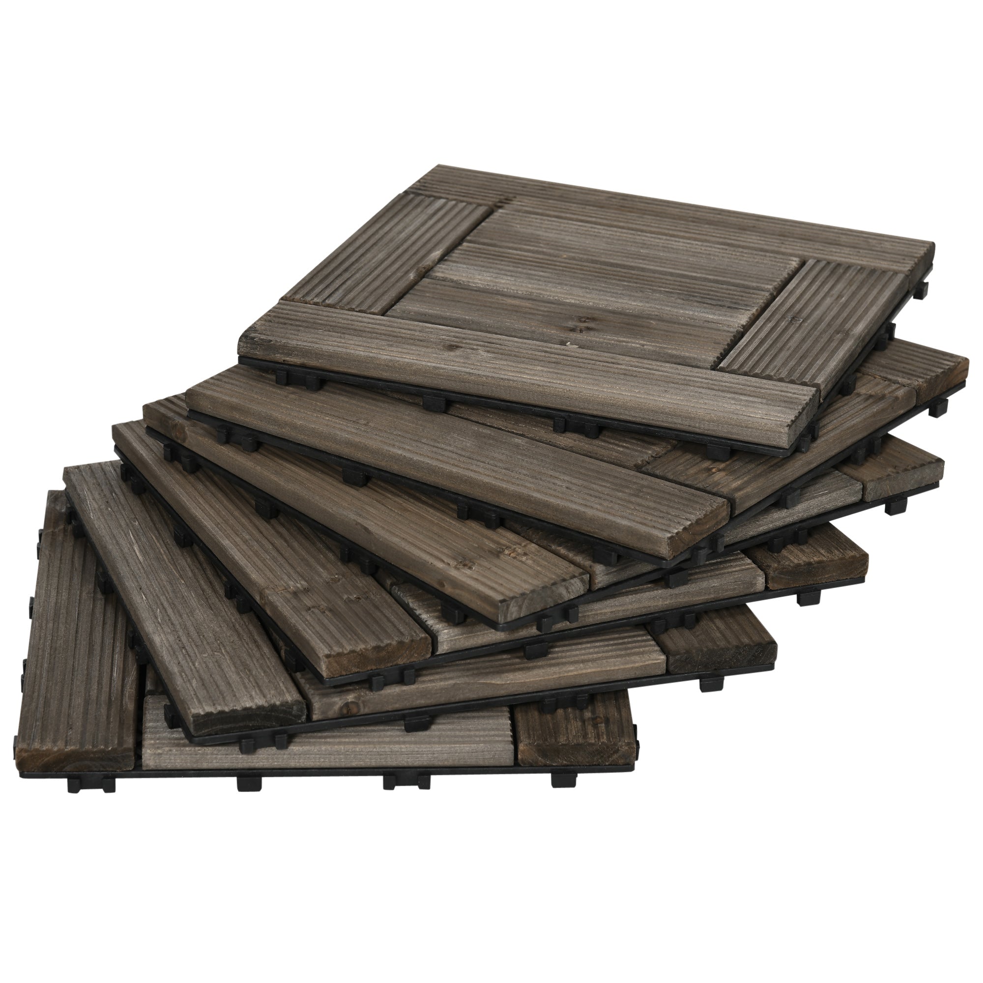 Outsunny 27 Pcs Wooden Interlocking Deck Tiles, 12" x 12" Non-slip Outdoor Flooring Tiles, 27 sq.ft. per Pack, All Weather for Indoor Outdoor Patio Balcony, Charcoal Grey