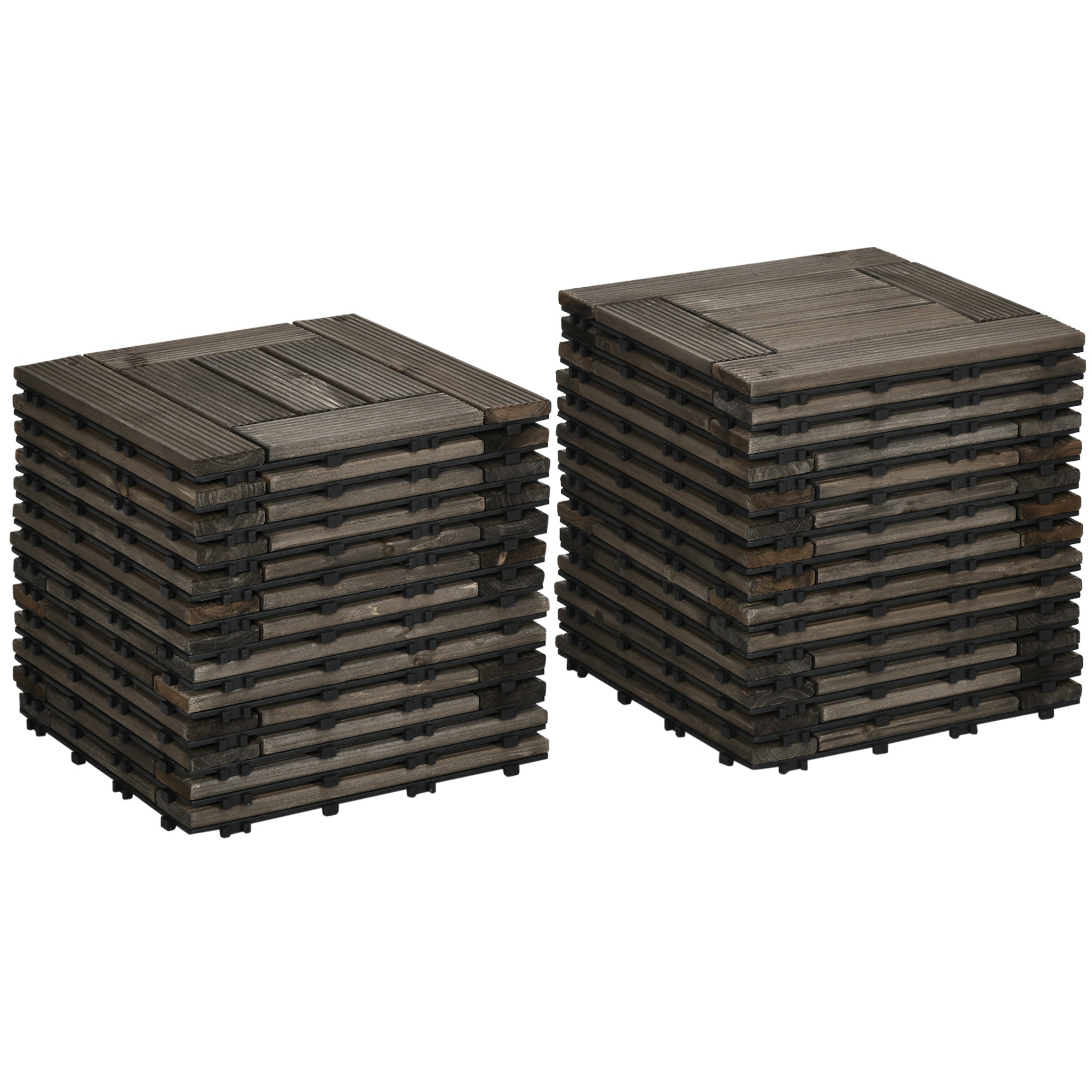 Outsunny 27 Pcs Wooden Interlocking Deck Tiles, 12" x 12" Non-slip Outdoor Flooring Tiles, 27 sq.ft. per Pack, All Weather for Indoor Outdoor Patio Balcony, Charcoal Grey