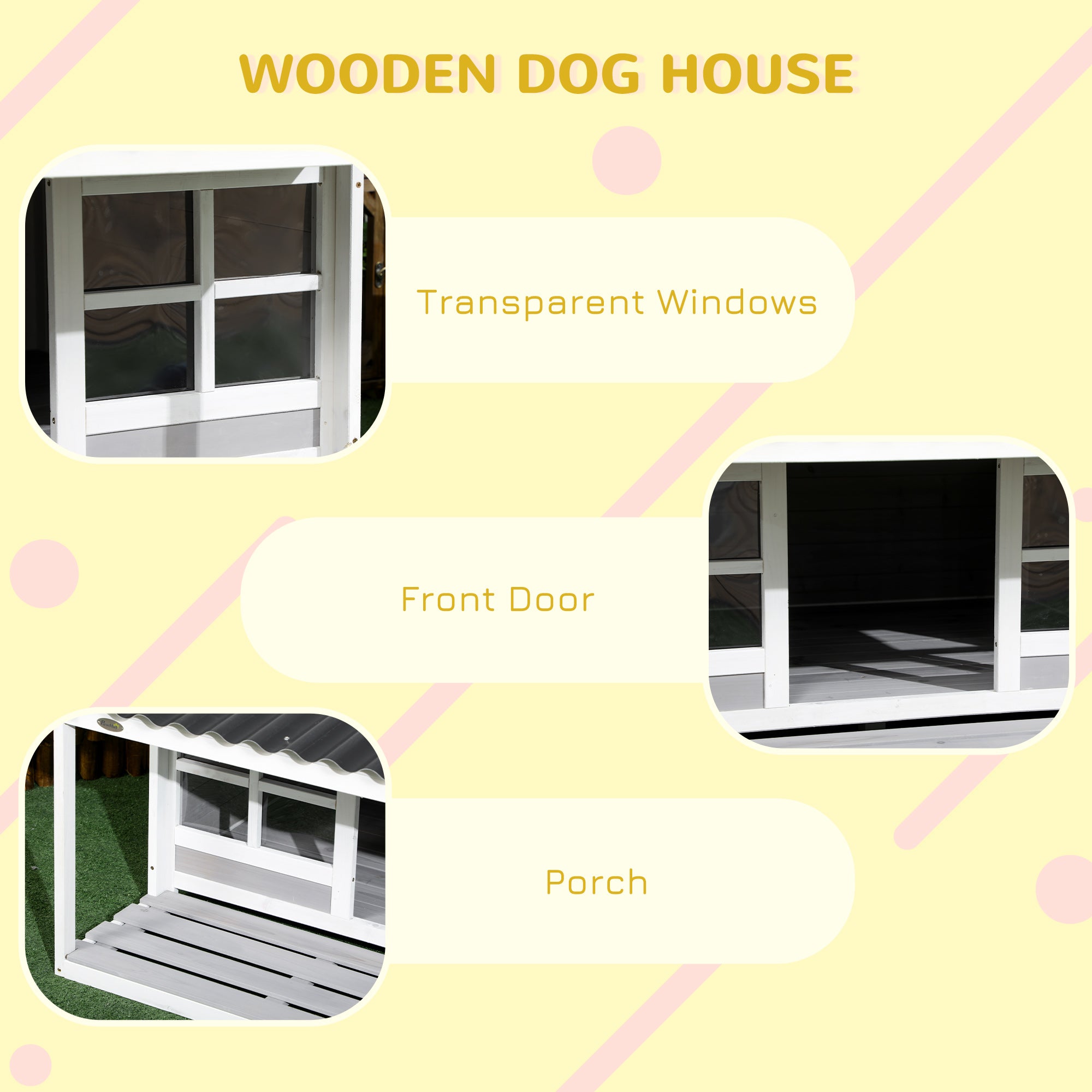 PawHut Wooden Dog House with Porch, Dog House Outdoor with Tilt Roof, Front Door, Windows for Medium Large Sized Dog