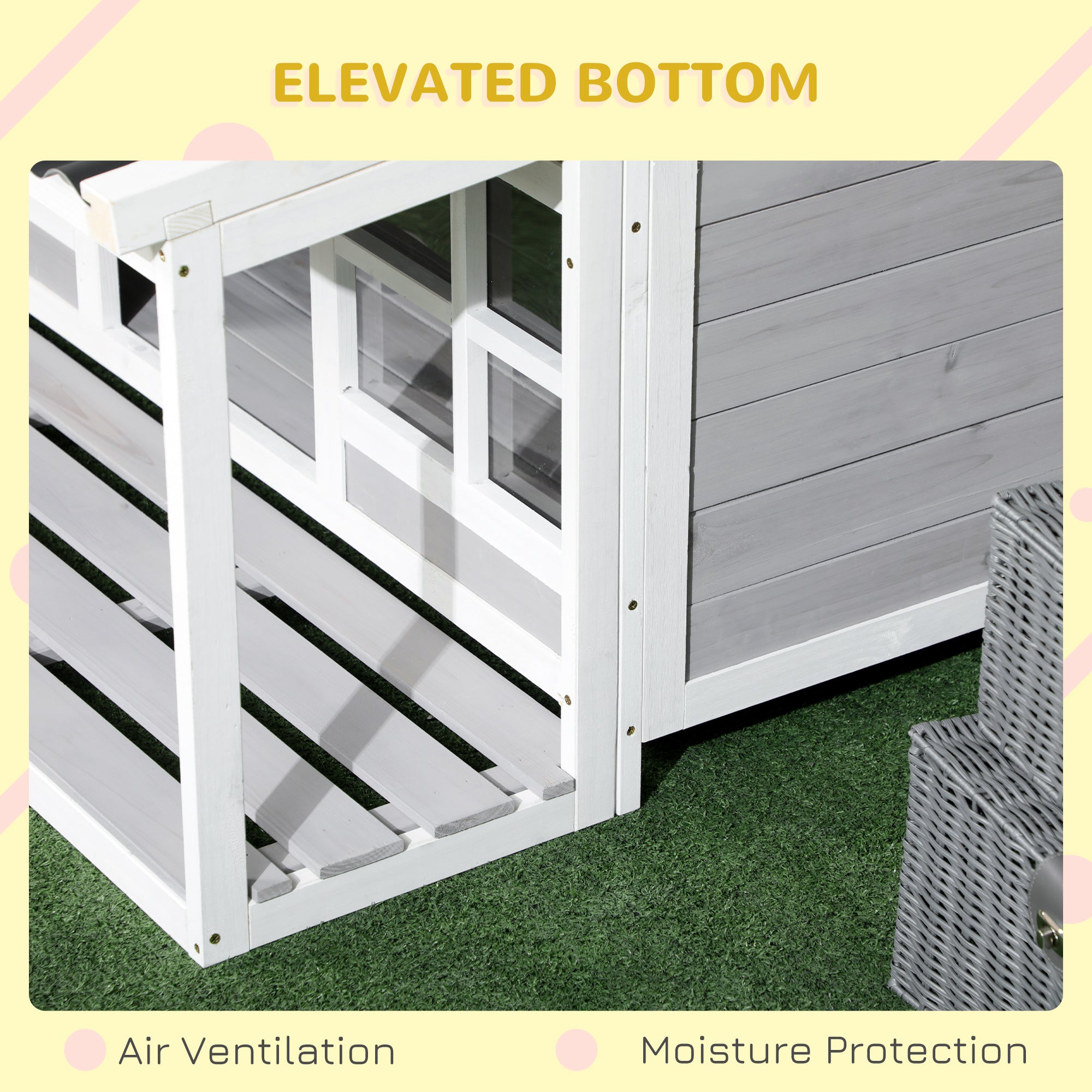 PawHut Wooden Dog House with Porch, Dog House Outdoor with Tilt Roof, Front Door, Windows for Medium Large Sized Dog