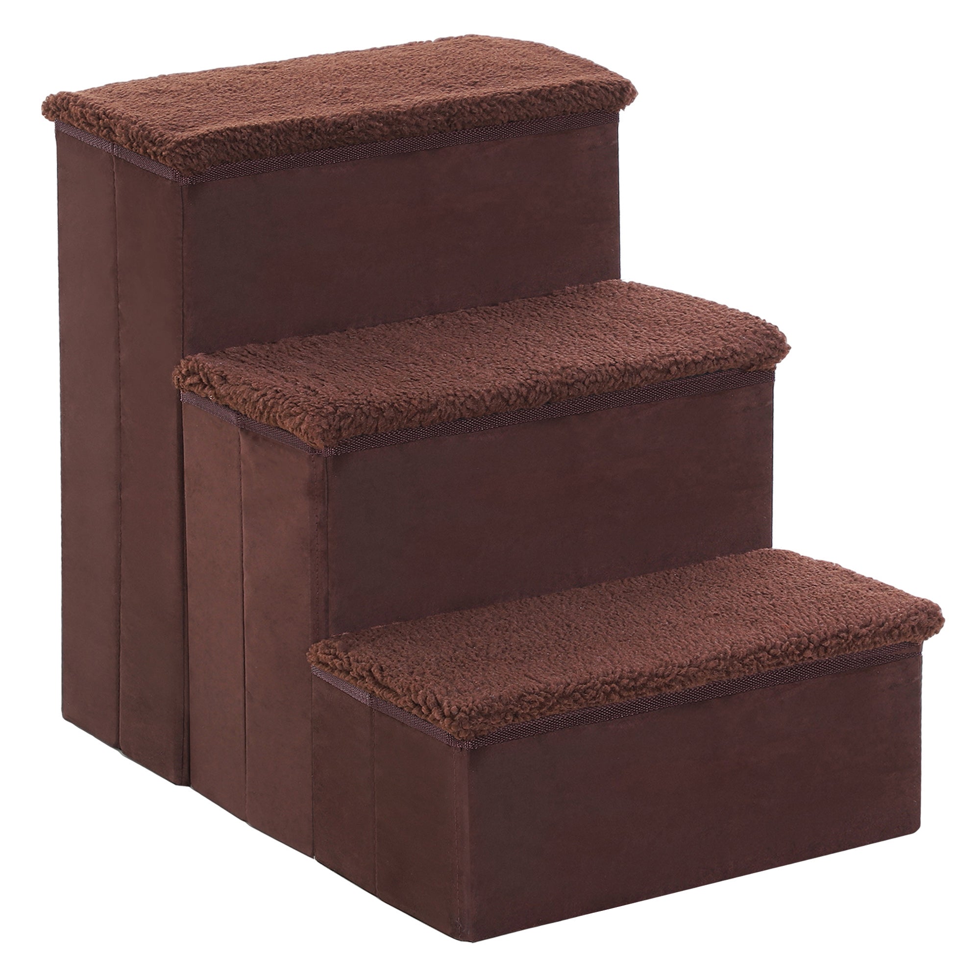 PawHut Pet Stairs Washable Fleece Faux Suede Cover 3 Step Dog Cat Foldable Portable Mobility Assistance 41 x 19cm Brown