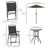 Outsunny 4 Piece Patio Bar Set, Sling Folding Outdoor Furniture with Brown Umbrella for Poolside, Backyard and Garden, Black