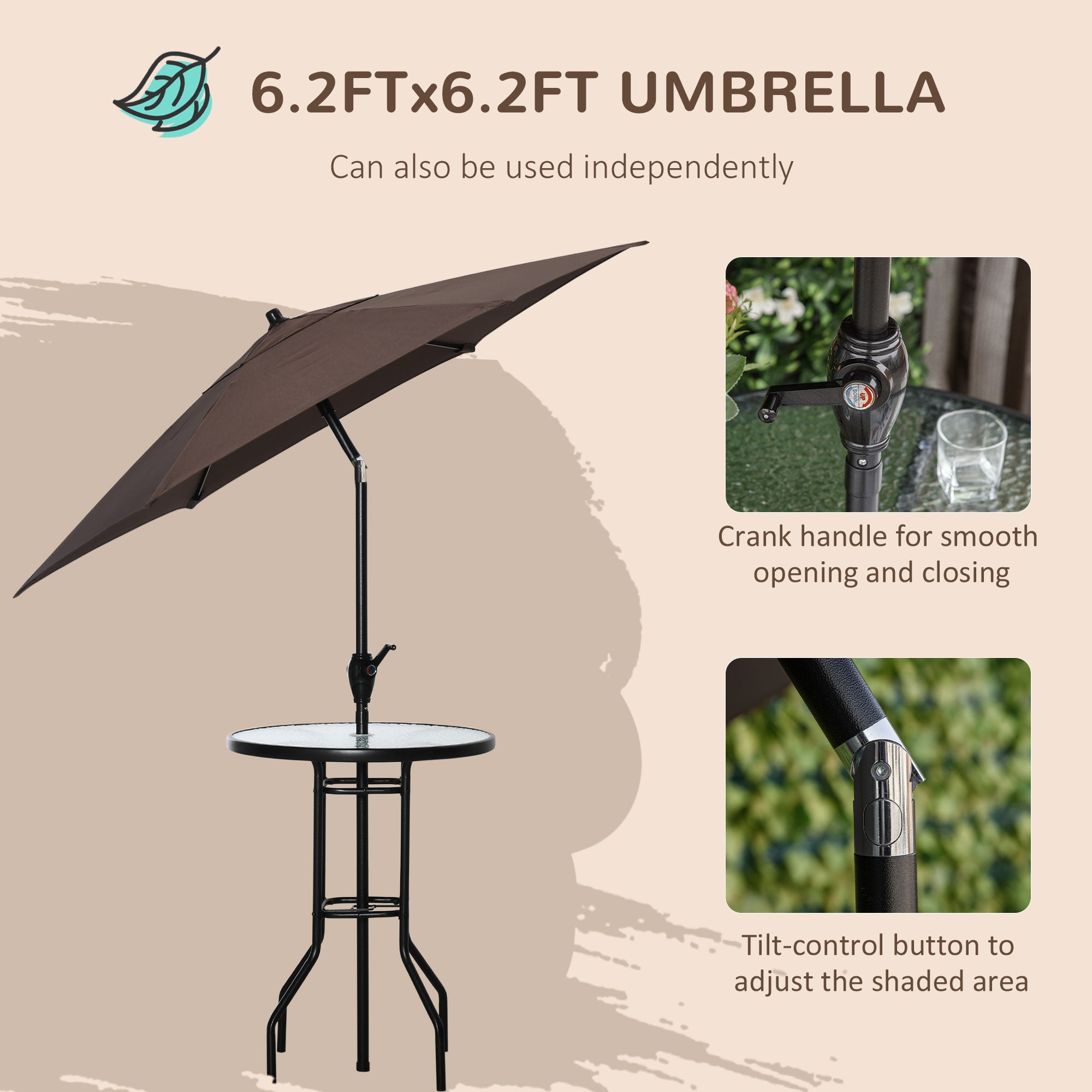 Outsunny 4 Piece Patio Bar Set, Sling Folding Outdoor Furniture with Brown Umbrella for Poolside, Backyard and Garden, Black