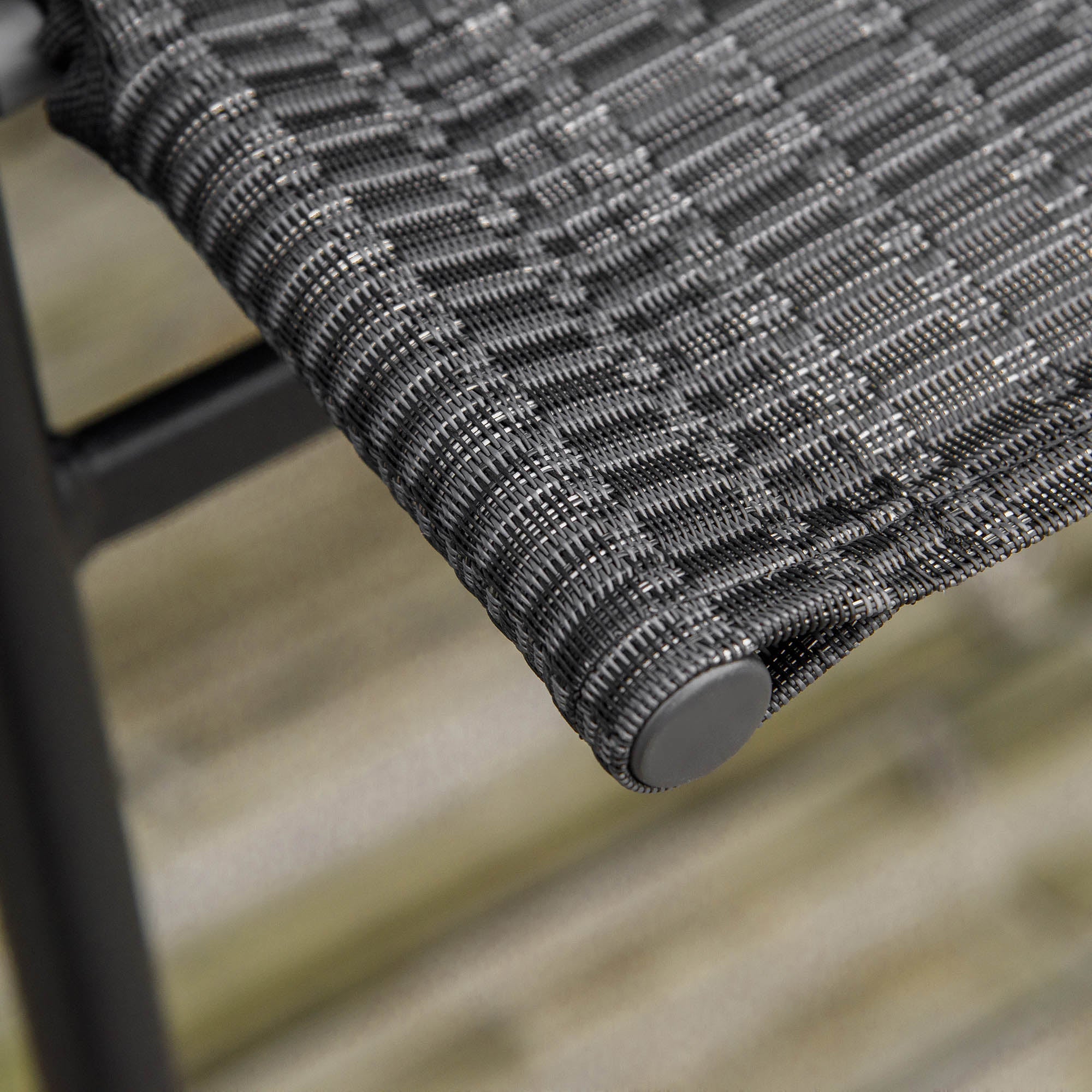 Outsunny 4 Piece Patio Bar Set, Sling Folding Outdoor Furniture with Brown Umbrella for Poolside, Backyard and Garden, Black