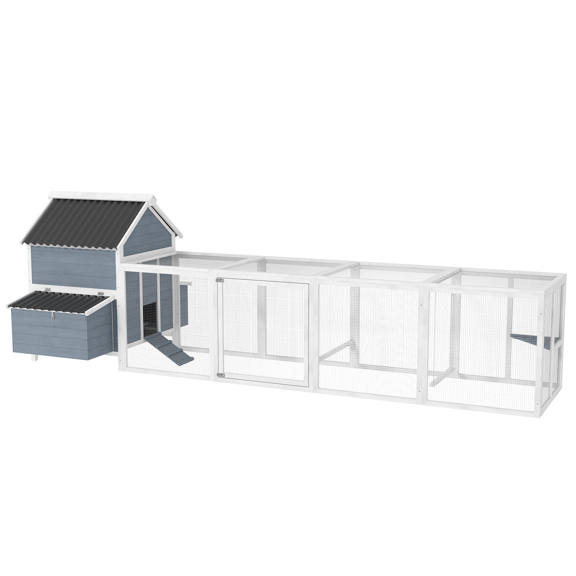 PawHut Extra Large Chicken Coop with 2 Nesting Box, 156" Wooden Hen House Poultry Cage with Extra Long Run Cage, Waterproof Wave Roof, Perches, Swings, for 10-15 Chickens, Rabbits, Ducks, Light Gray