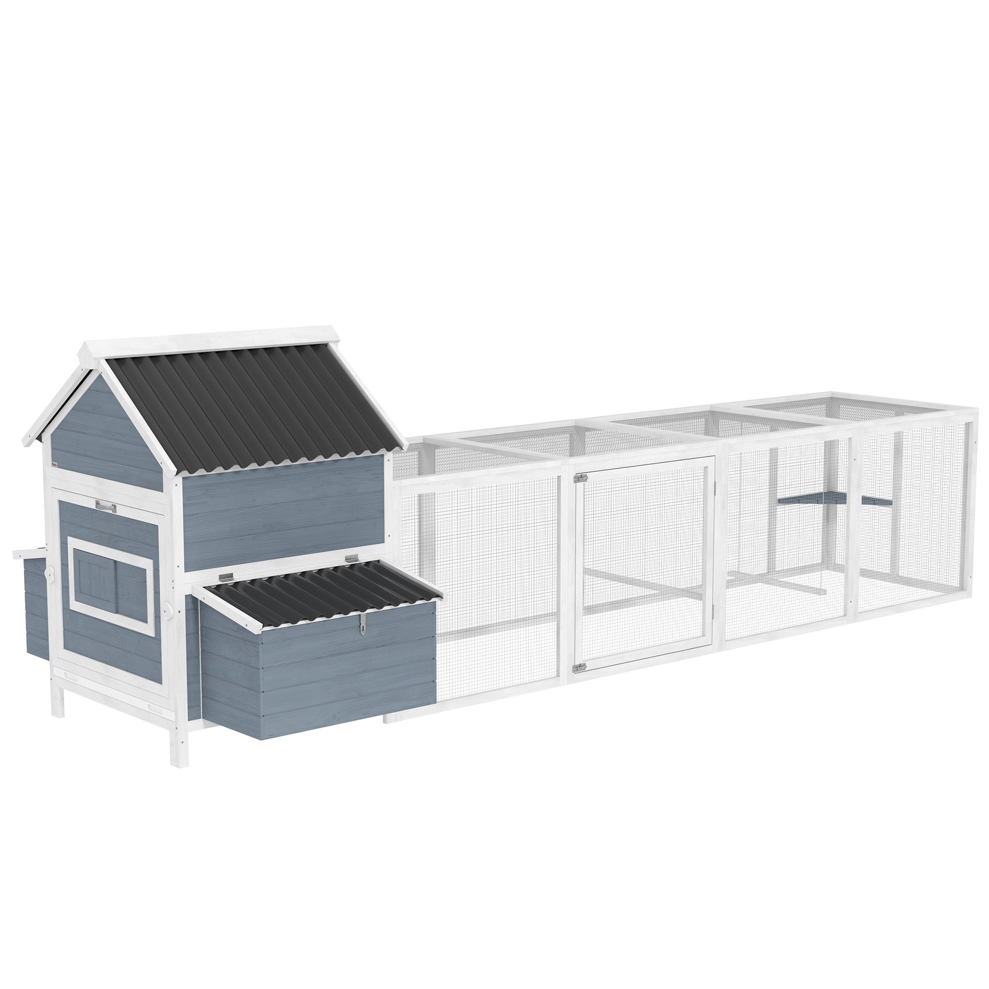 PawHut Extra Large Chicken Coop with 2 Nesting Box, 156" Wooden Hen House Poultry Cage with Extra Long Run Cage, Waterproof Wave Roof, Perches, Swings, for 10-15 Chickens, Rabbits, Ducks, Light Gray