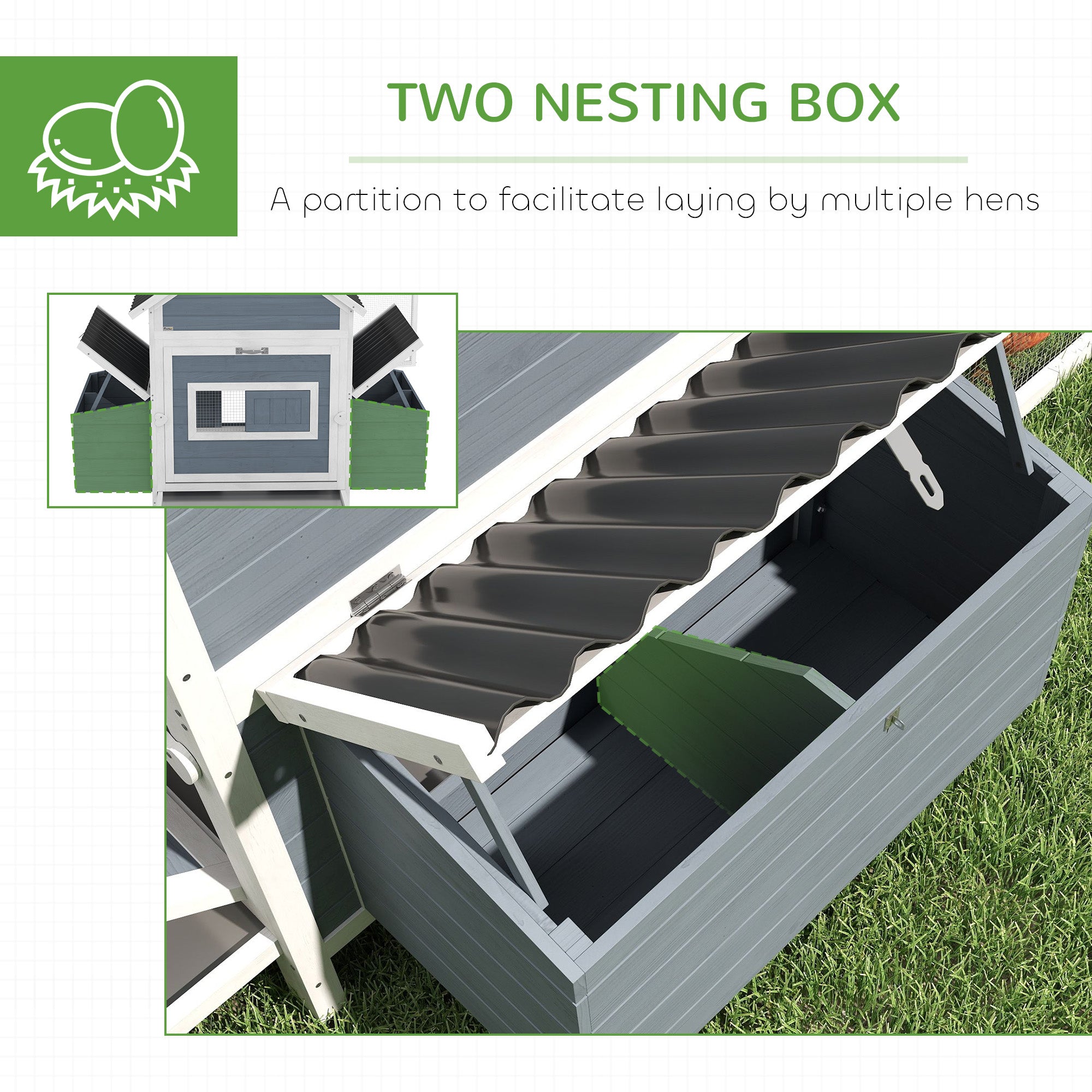 PawHut Extra Large Chicken Coop with 2 Nesting Box, 156" Wooden Hen House Poultry Cage with Extra Long Run Cage, Waterproof Wave Roof, Perches, Swings, for 10-15 Chickens, Rabbits, Ducks, Light Gray