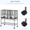 PawHut 40"H Divided Breeder Bird Cage with Rolling Stand Removable Metal Tray, Storage Shelf, Wood Perch, and Food Container, Dark Grey