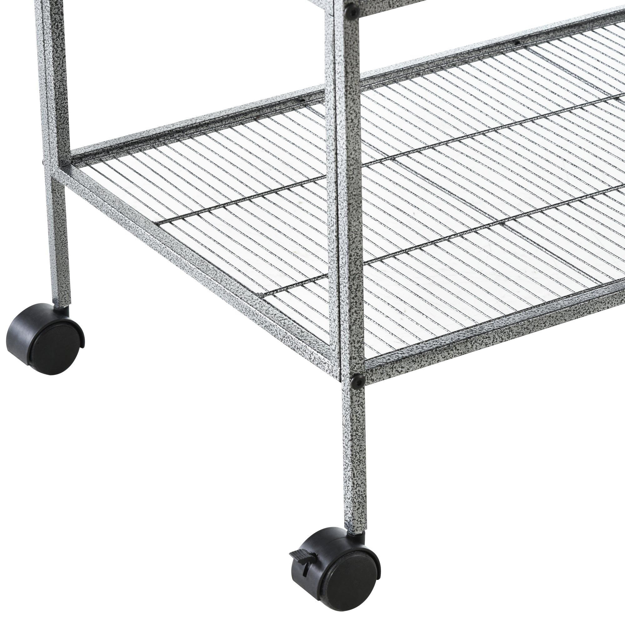 PawHut 40"H Divided Breeder Bird Cage with Rolling Stand Removable Metal Tray, Storage Shelf, Wood Perch, and Food Container, Dark Grey