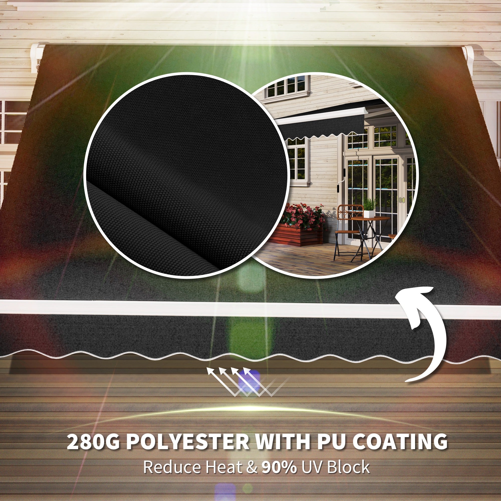 Outsunny 8' x 7' Manual Retractable Sun Shade Patio Awning Outdoor Deck Canopy Shelter, Black