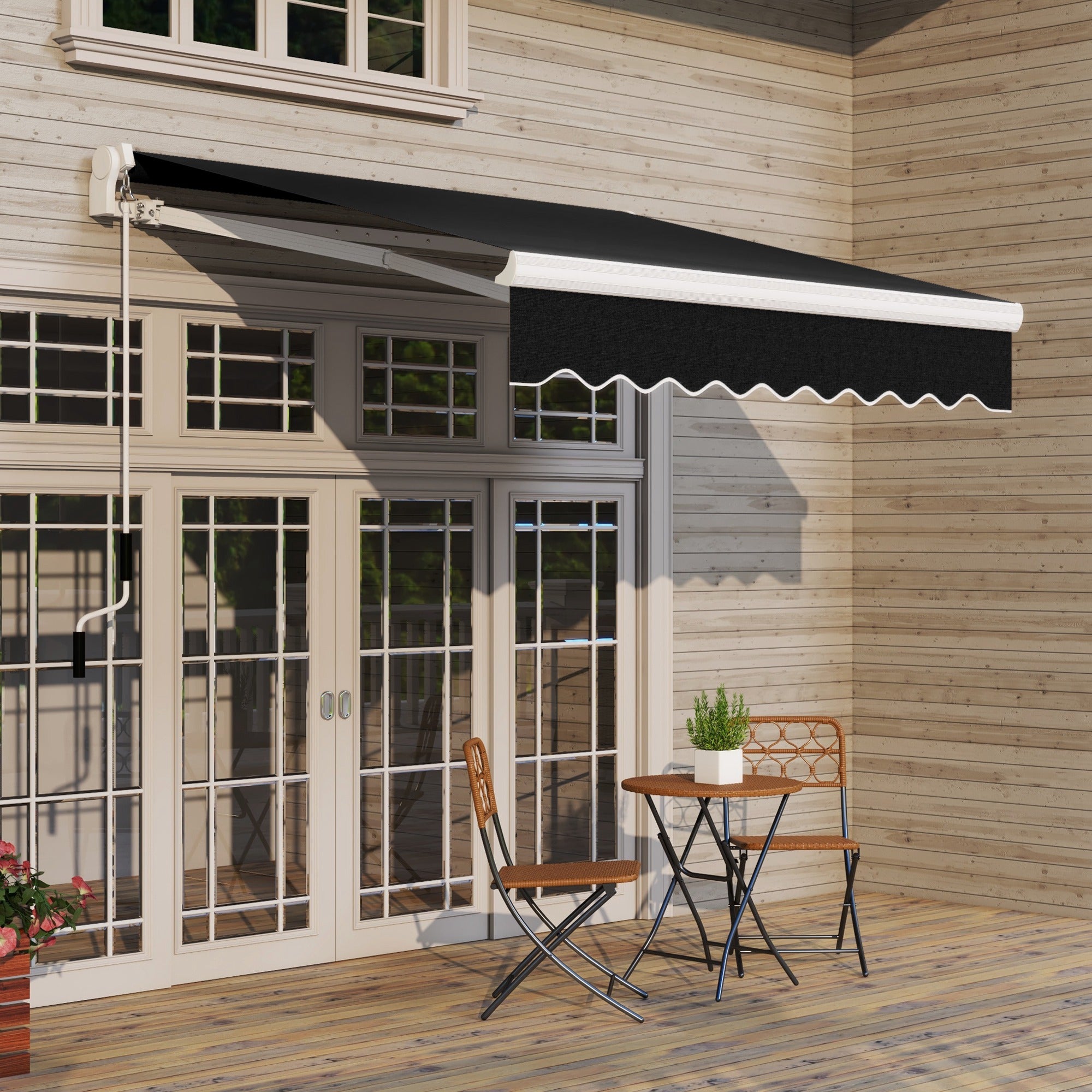 Outsunny 8' x 7' Manual Retractable Sun Shade Patio Awning Outdoor Deck Canopy Shelter, Black