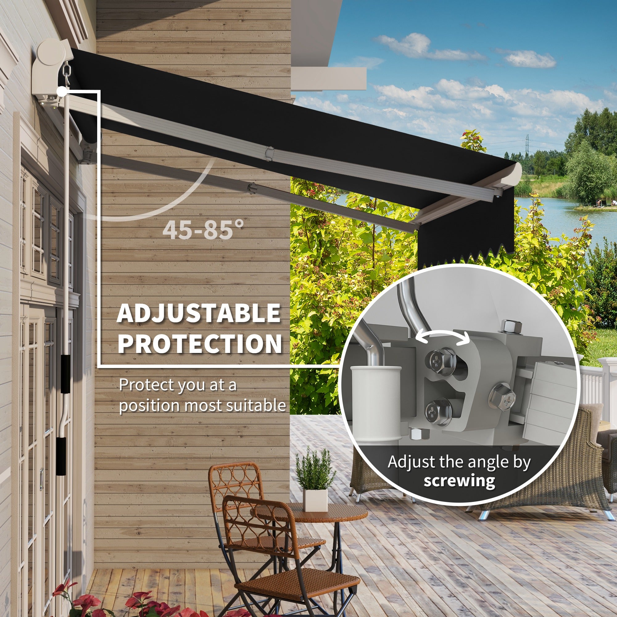 Outsunny 8' x 7' Manual Retractable Sun Shade Patio Awning Outdoor Deck Canopy Shelter, Black