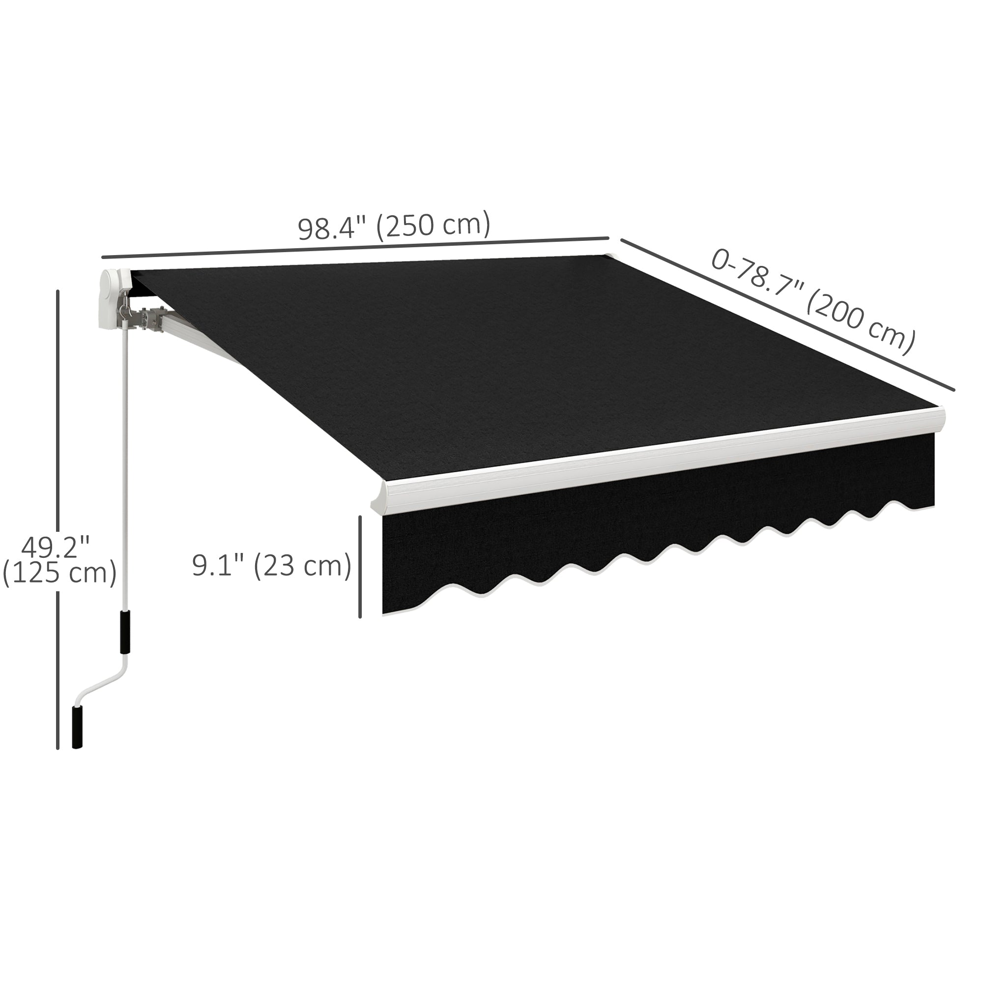 Outsunny 8' x 7' Manual Retractable Sun Shade Patio Awning Outdoor Deck Canopy Shelter, Black