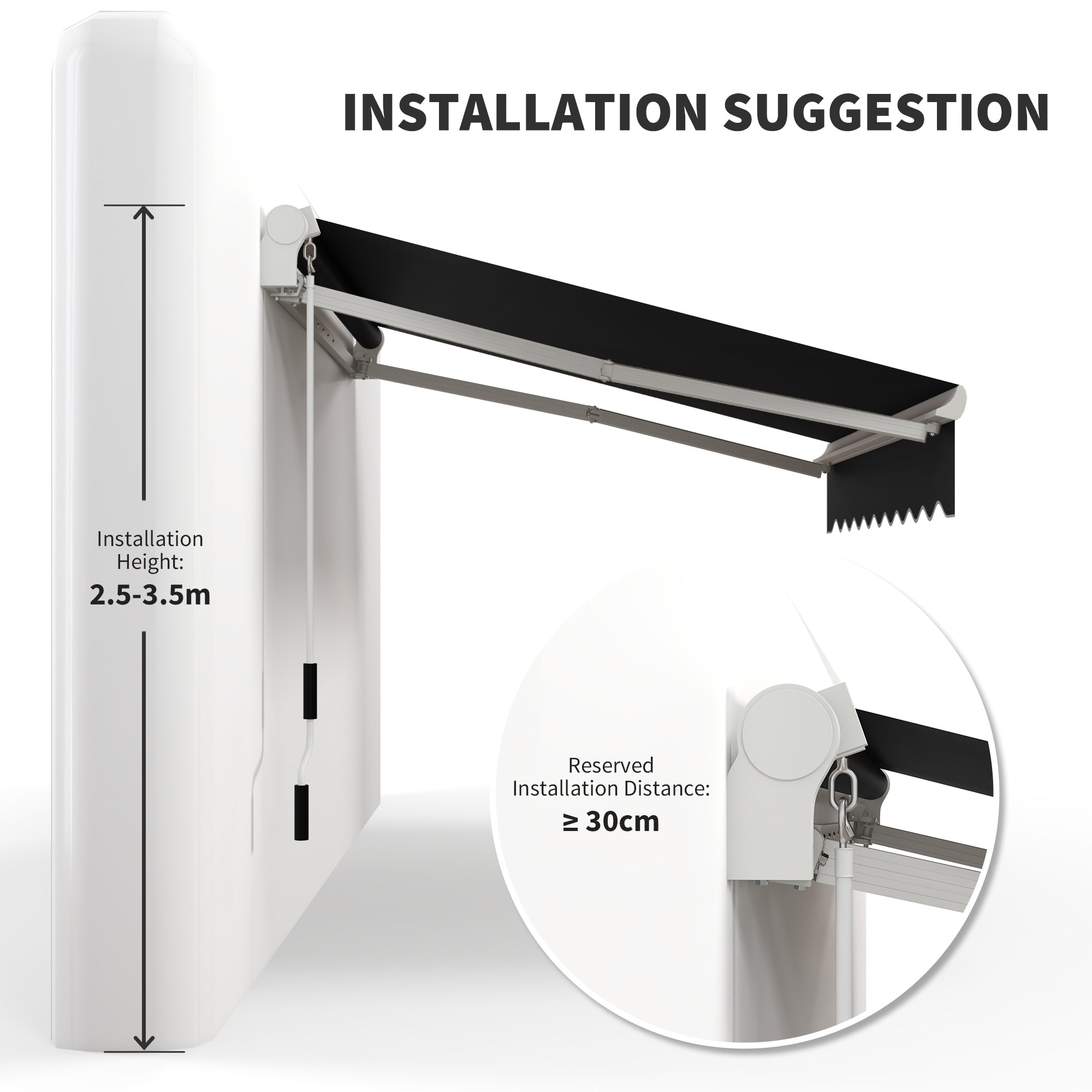 Outsunny 8' x 7' Manual Retractable Sun Shade Patio Awning Outdoor Deck Canopy Shelter, Black