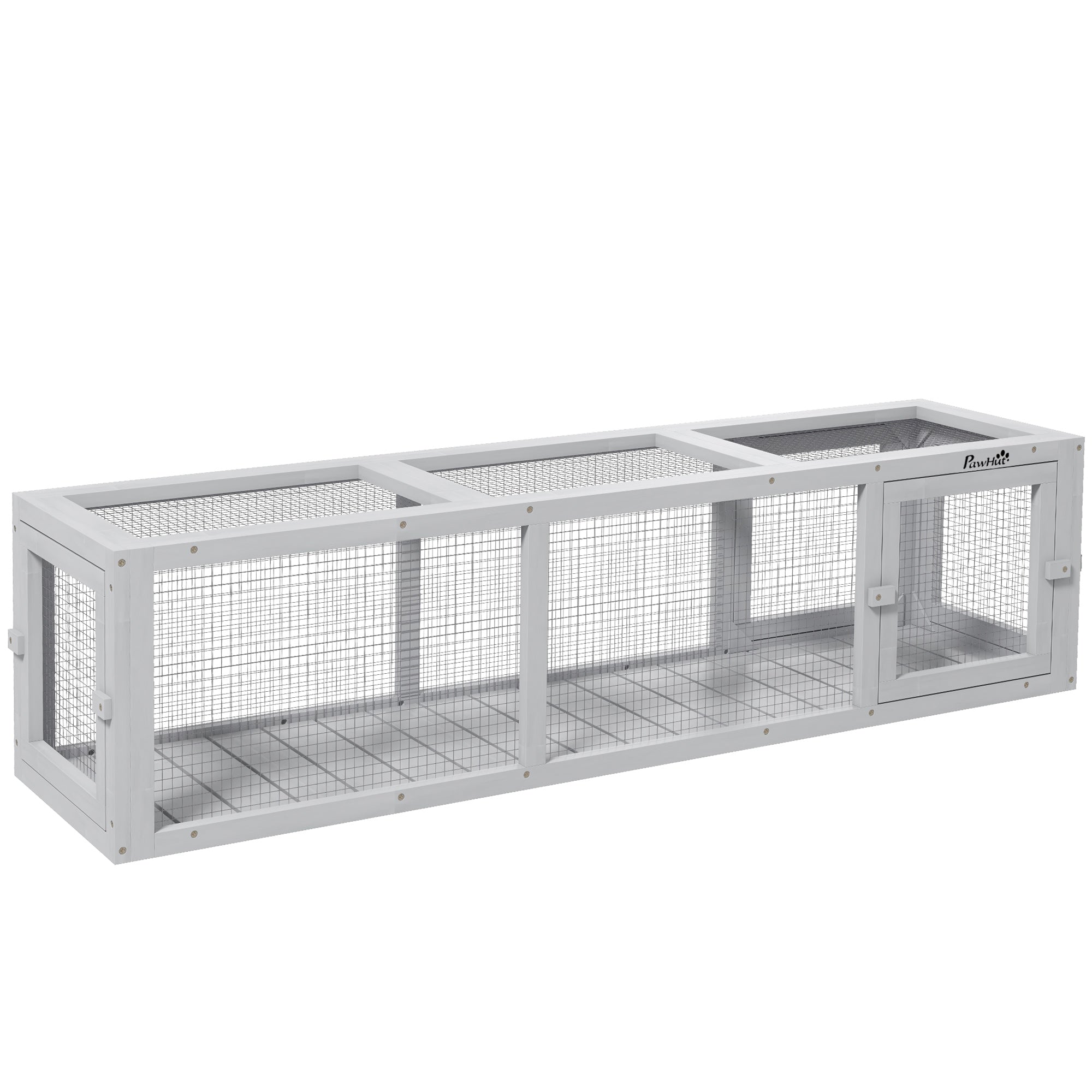 PawHut Outdoor Cat Tunnel with Extendable Design, 59" L Wooden Cat Run with Weather Protection, Connecting Inside and Outside, for Deck Patios, Balconies, Light Gray