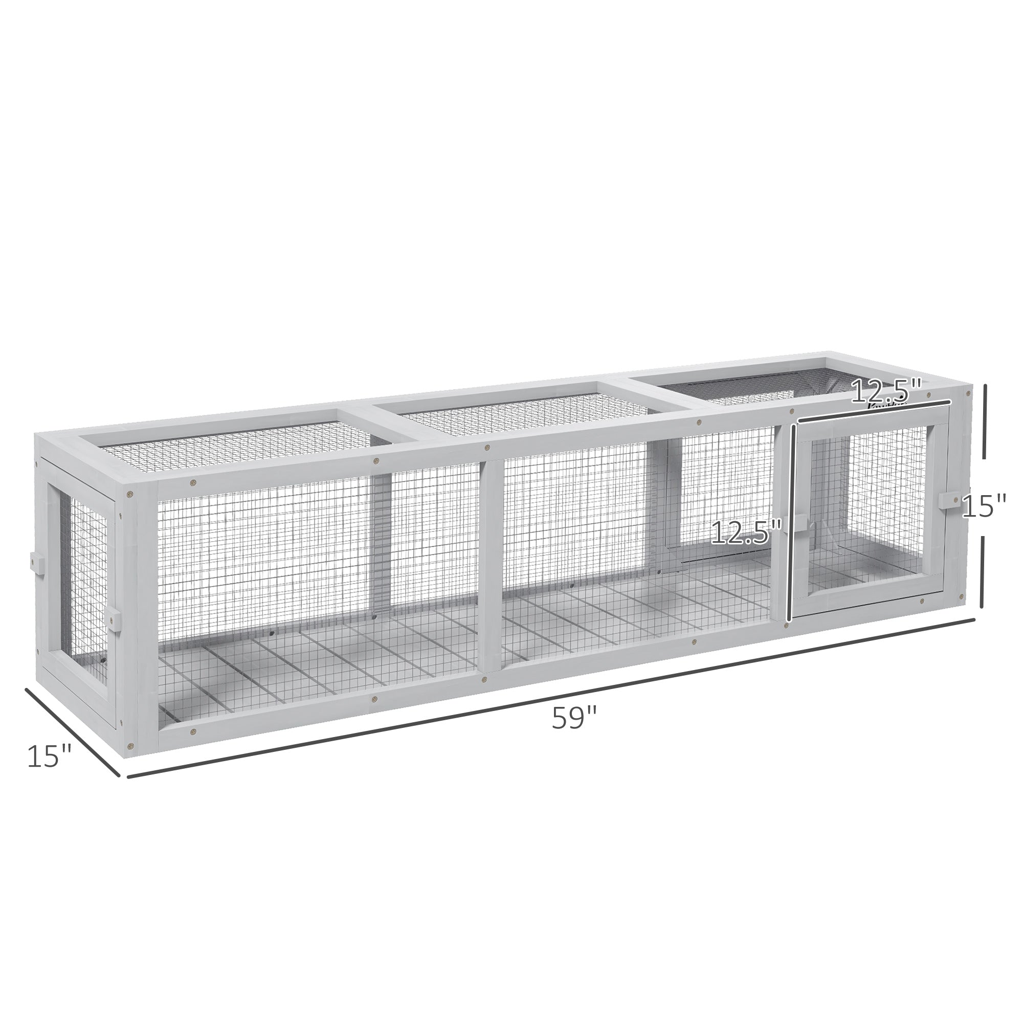 PawHut Outdoor Cat Tunnel with Extendable Design, 59" L Wooden Cat Run with Weather Protection, Connecting Inside and Outside, for Deck Patios, Balconies, Light Gray