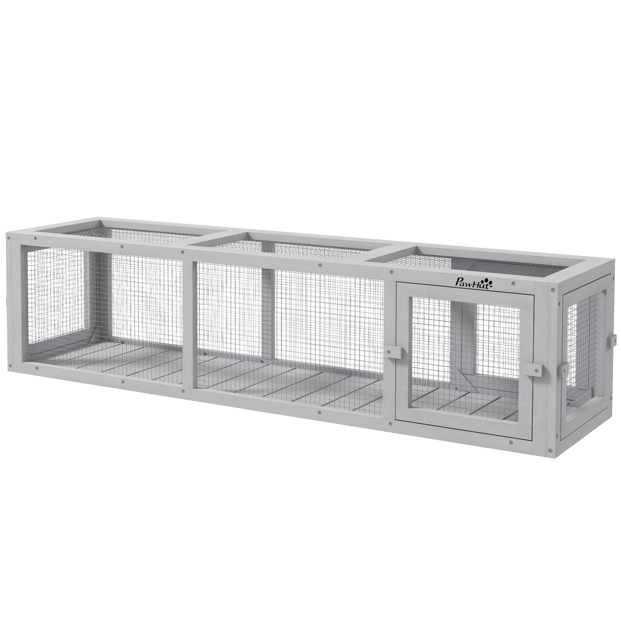 PawHut Outdoor Cat Tunnel with Extendable Design, 59" L Wooden Cat Run with Weather Protection, Connecting Inside and Outside, for Deck Patios, Balconies, Light Gray
