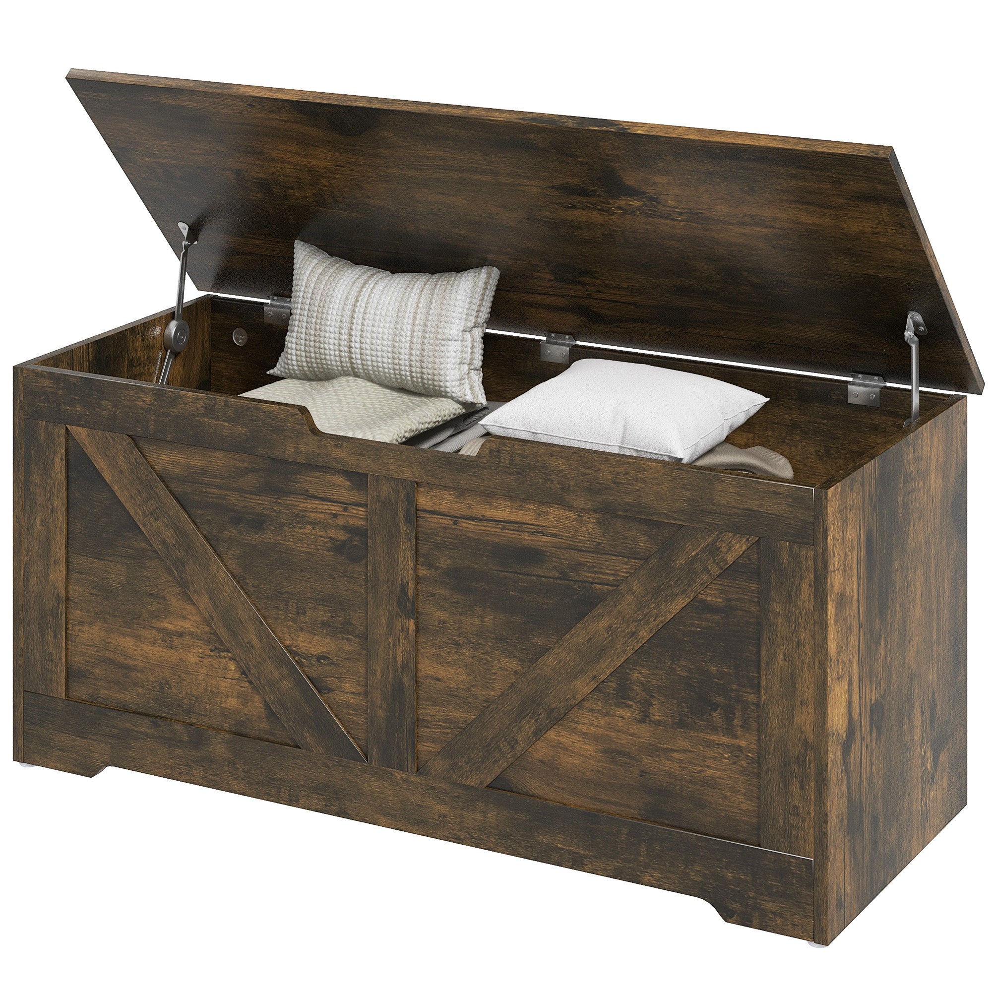 HOMCOM Storage Chest, Storage Trunk with 2 Safety Hinges and U-shaped Cut-out Pull, Wooden Box for Living Room, Entryway, 39.4