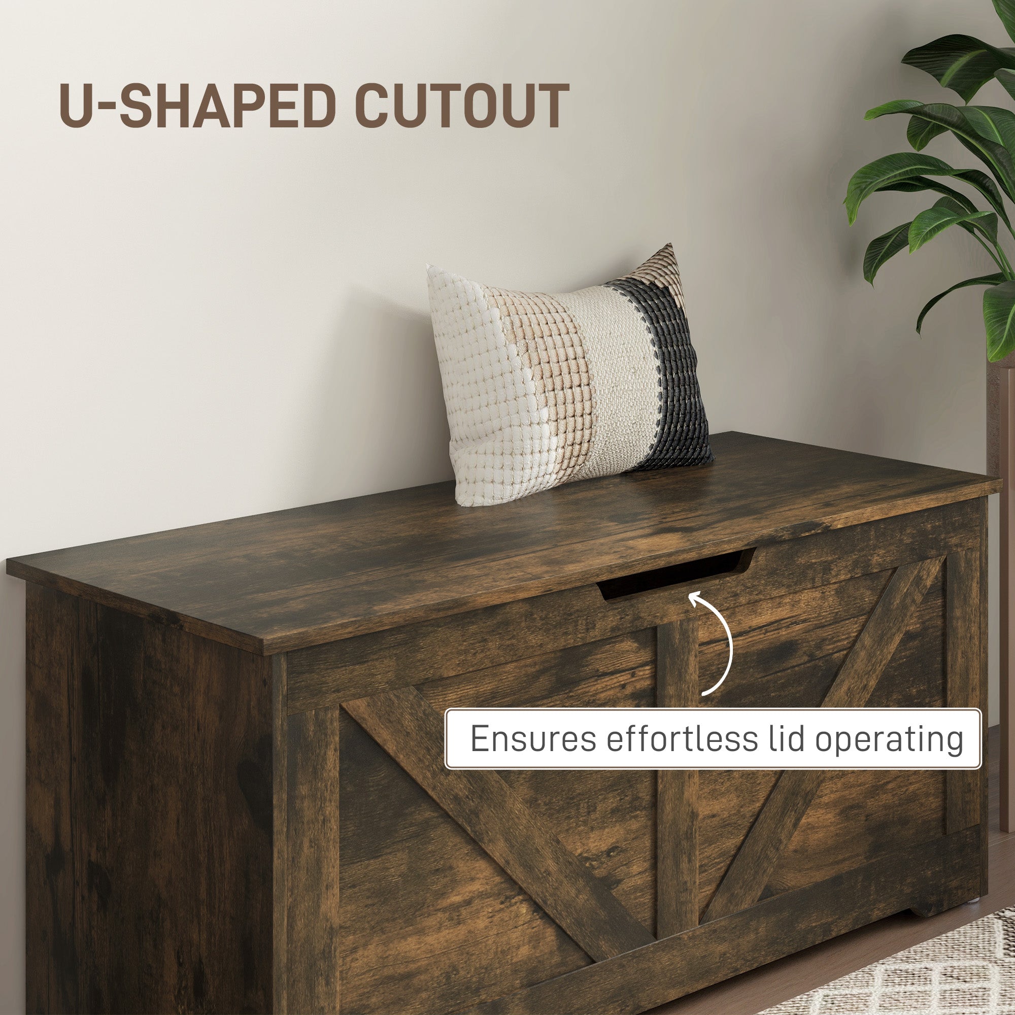 HOMCOM Storage Chest, Storage Trunk with 2 Safety Hinges and U-shaped Cut-out Pull, Wooden Box for Living Room, Entryway, 39.4