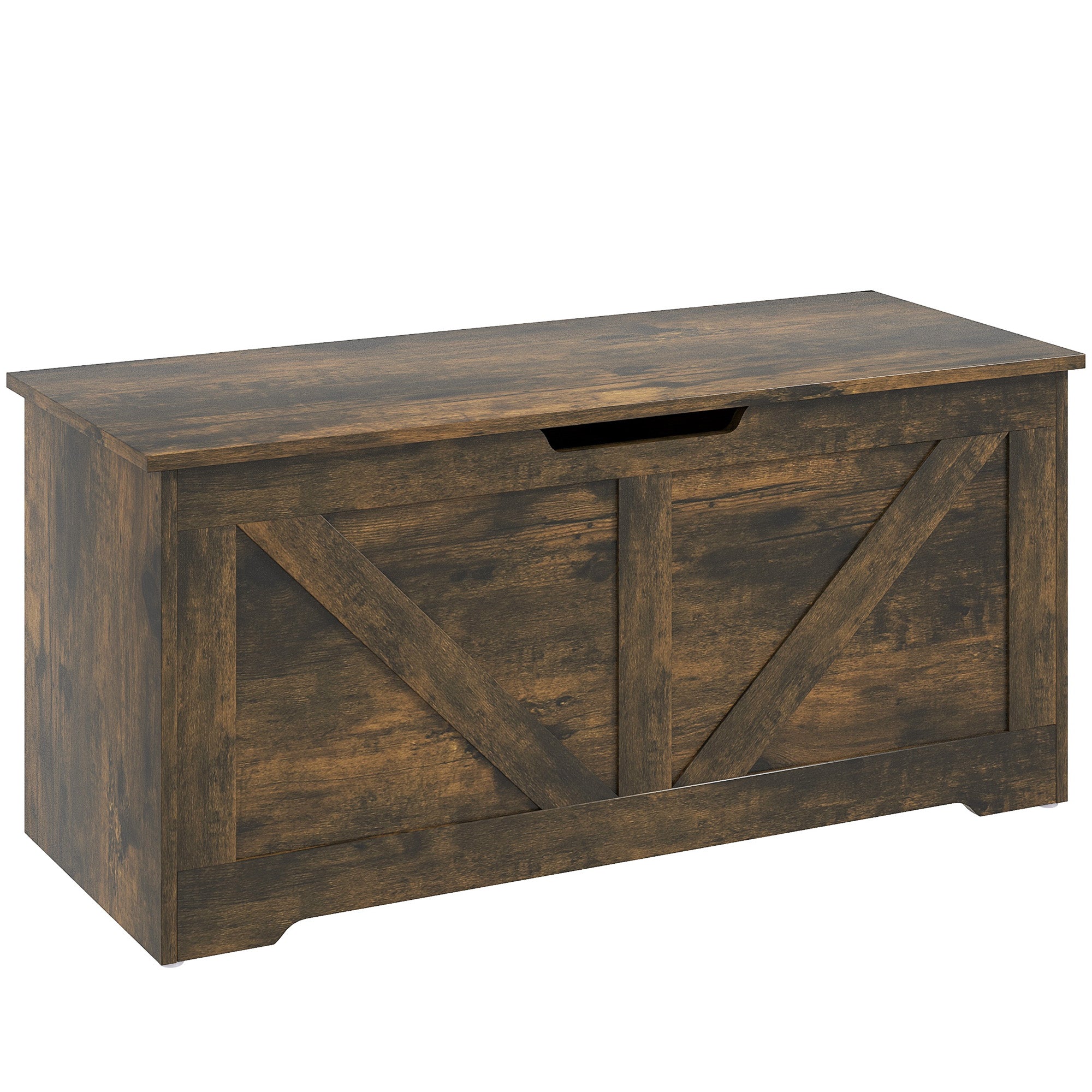 HOMCOM Storage Chest, Storage Trunk with 2 Safety Hinges and U-shaped Cut-out Pull, Wooden Box for Living Room, Entryway, 39.4