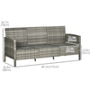 Outsunny 3-Seater Wicker Outdoor Sofa with Cushions and Pillows, PE Rattan Outdoor Couch, Steel Frame Patio Couch Conversation Furniture for Garden Backyard Balcony, Grey