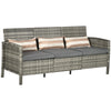 Outsunny 3-Seater Wicker Outdoor Sofa with Cushions and Pillows, PE Rattan Outdoor Couch, Steel Frame Patio Couch Conversation Furniture for Garden Backyard Balcony, Grey