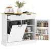 HOMCOM Tilt Out Trash Cabinet, 10 Gallon Freestanding Kitchen Island with 2 Drawers, Hidden Garbage Bin Cabinet with Spice Rack for Laundry, Hallway, White