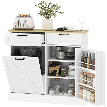 HOMCOM Tilt Out Trash Cabinet, 10 Gallon Freestanding Kitchen Island with 2 Drawers, Hidden Garbage Bin Cabinet with Spice Rack for Laundry, Hallway, White