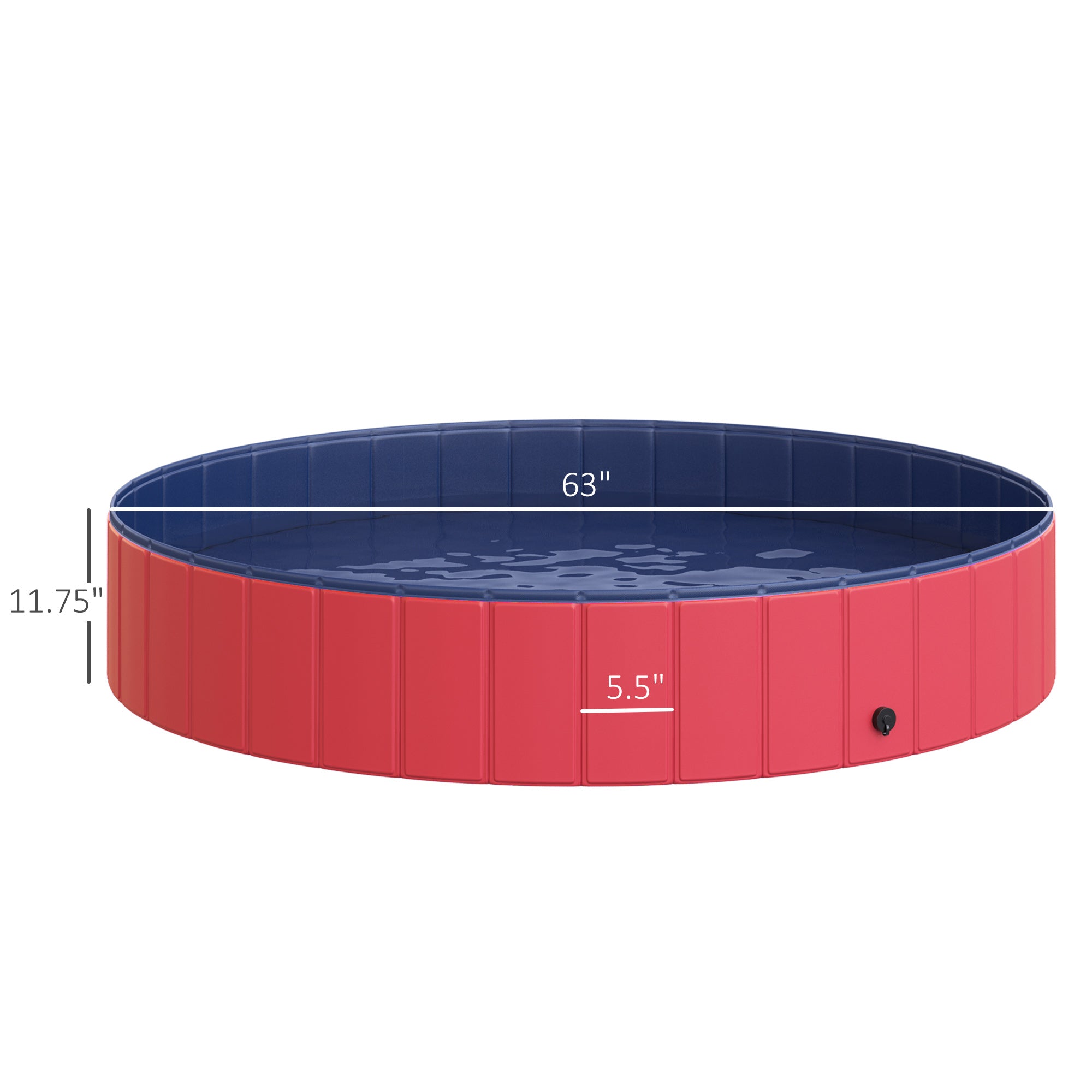 PawHut Folding Dog Pool Portable Pet Kiddie Swimming Pool, Outdoor/Indoor Puppy Bath Tub with Nonslip Bottom for Dogs & Cats,  (Φ63", Red)