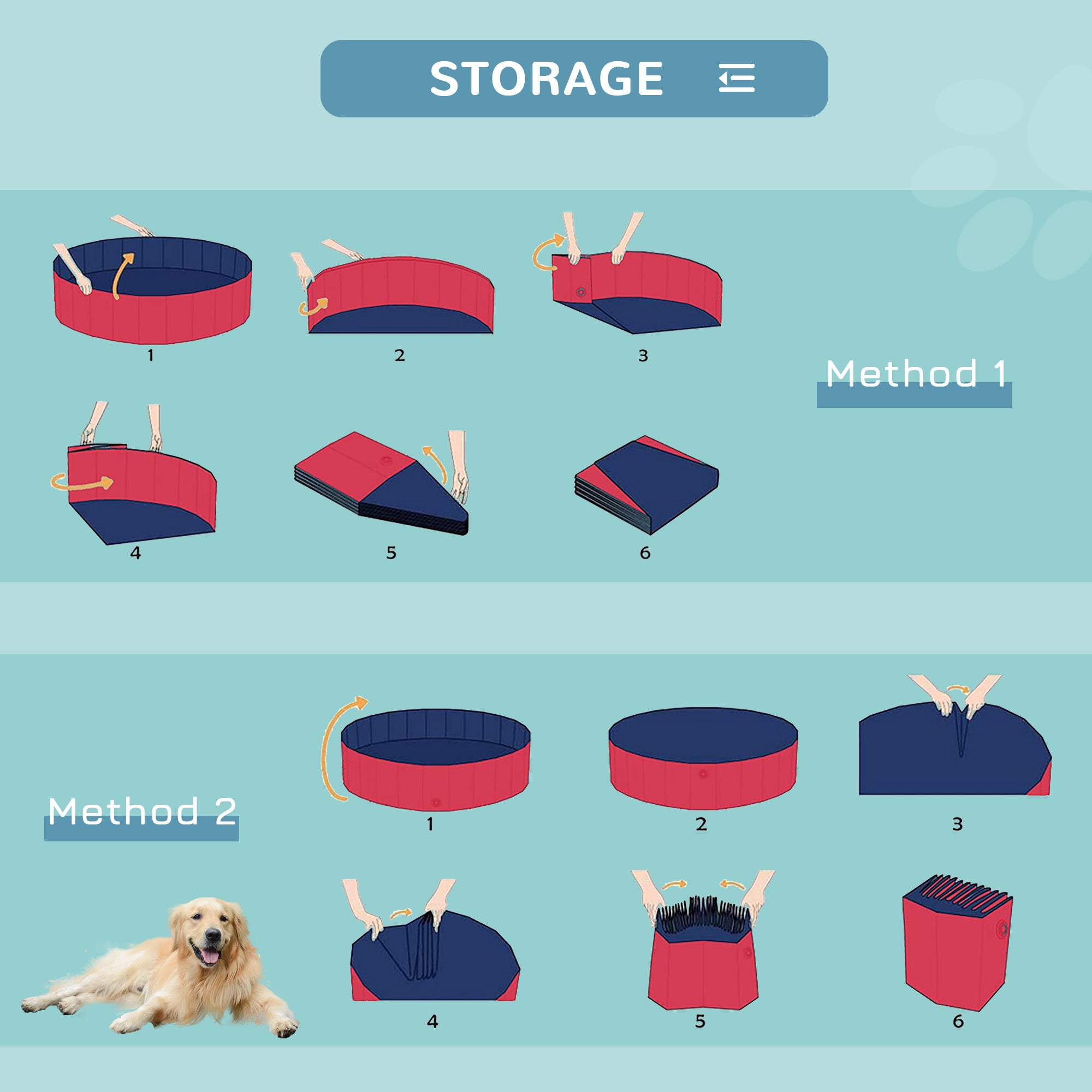 PawHut Foldable Dog Paddling Pool Pet Cat Swimming Pool Indoor/Outdoor Collapsible Summer Bathing Tub Shower Tub Puppy Washer (Φ160 × 30H cm, Red)