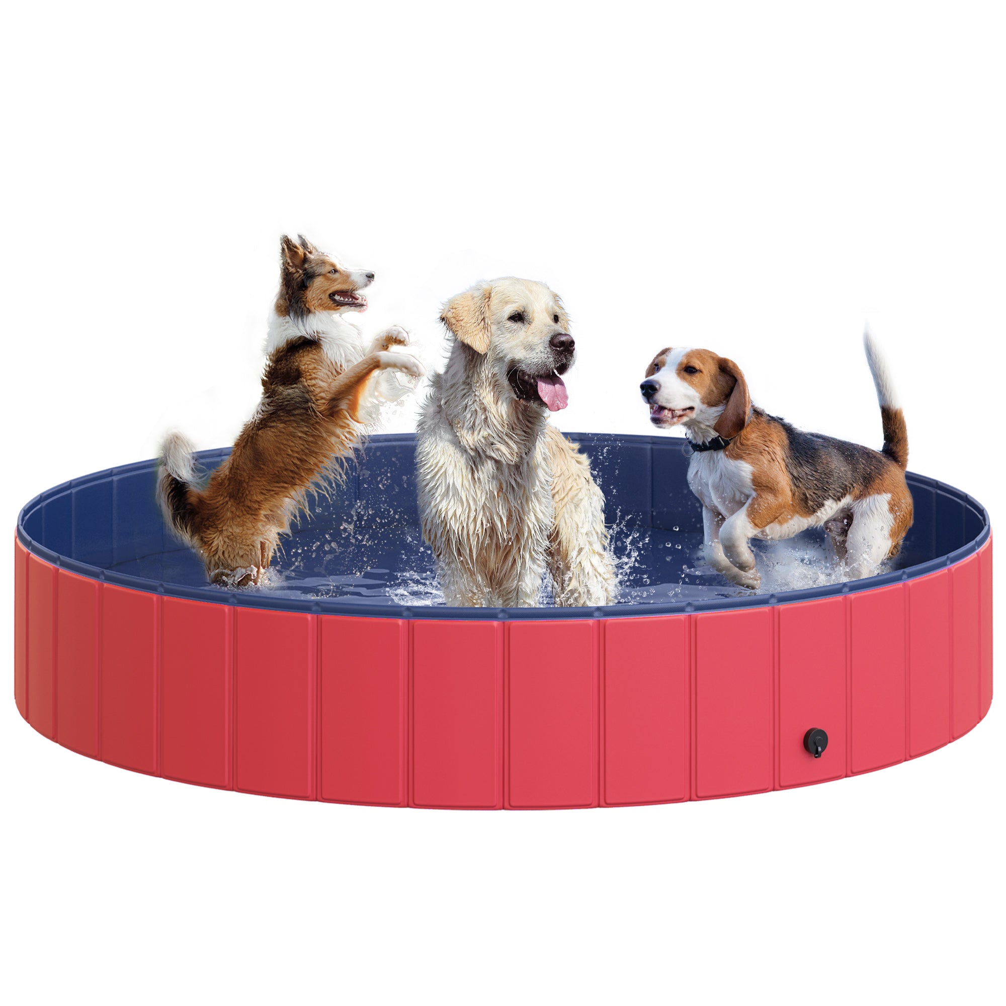 PawHut Foldable Dog Paddling Pool Pet Cat Swimming Pool Indoor/Outdoor Collapsible Summer Bathing Tub Shower Tub Puppy Washer (Φ160 × 30H cm, Red)