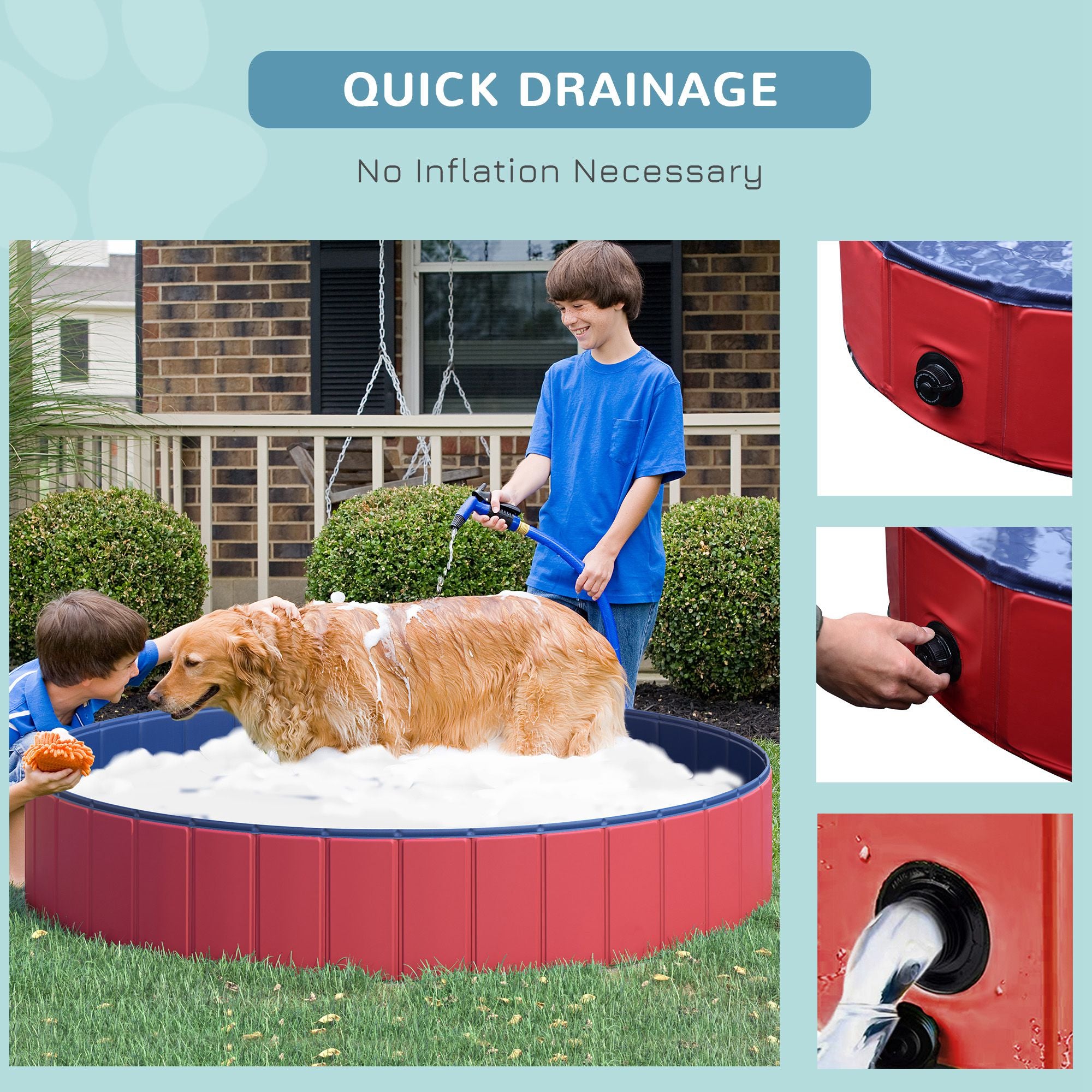 PawHut Folding Dog Pool Portable Pet Kiddie Swimming Pool, Outdoor/Indoor Puppy Bath Tub with Nonslip Bottom for Dogs & Cats,  (Φ63", Red)