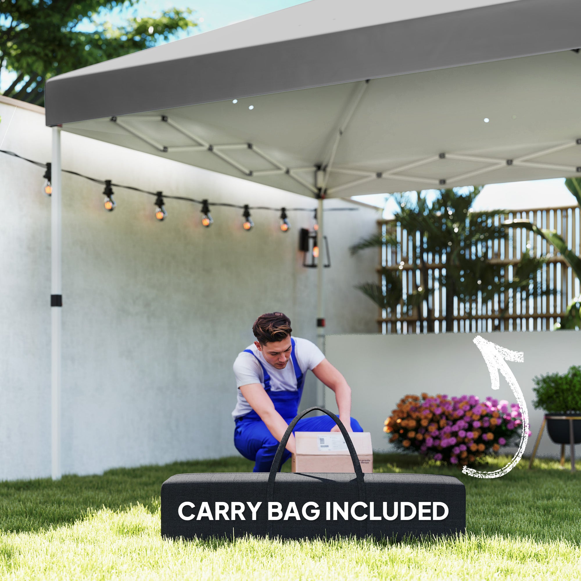 Outsunny 10' x 10' Pop Up Canopy Tent with 2 Half Sidewalls, UV50+ Instant Sun Shelter, Height Adjustable, with Wheeled Carry Bag and 4 Sand Bags for Outdoor, Garden, Dark Grey