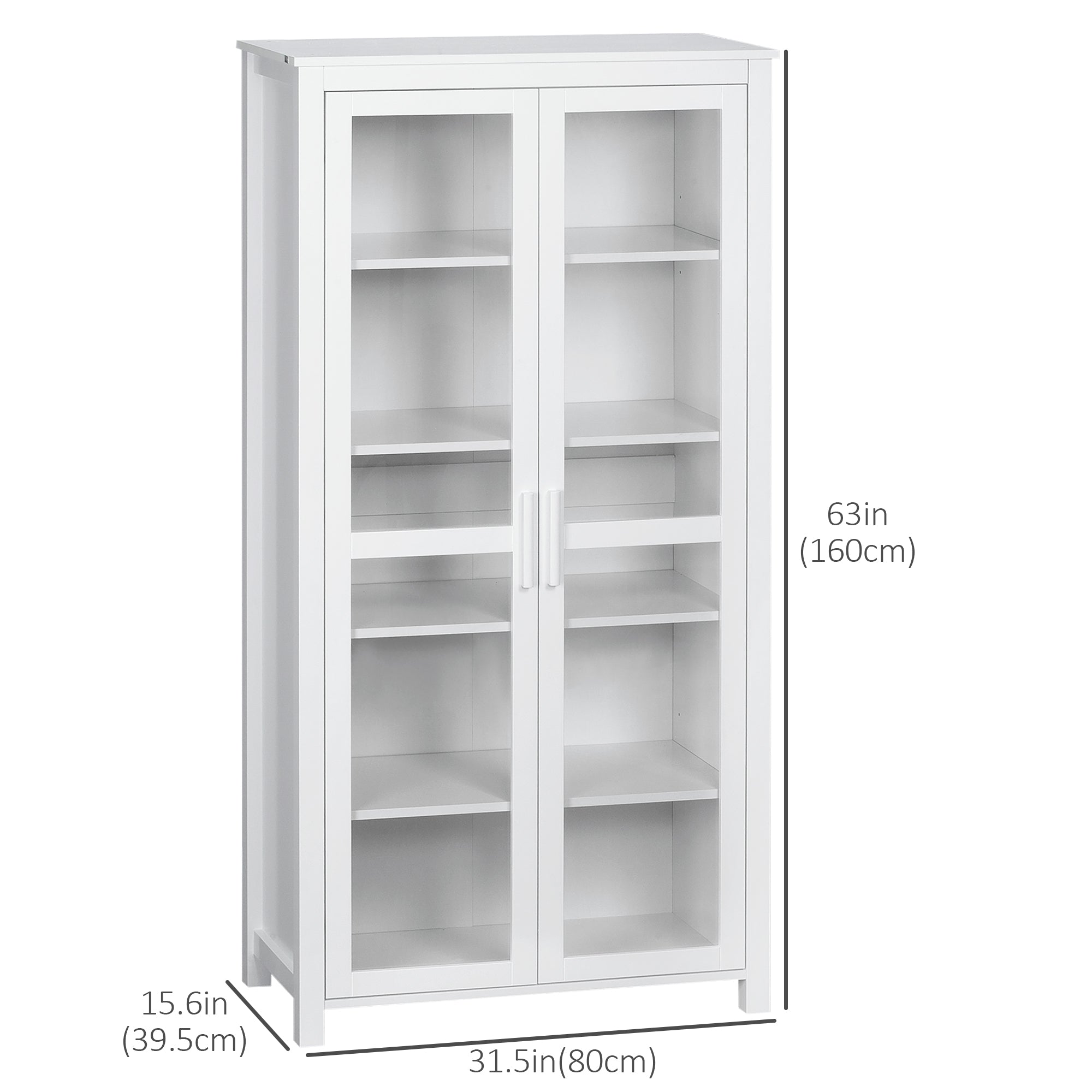 HOMCOM Freestanding Kitchen Pantry, Buffet Cabinet, 5-tier Storage Cabinet with Adjustable Shelves and 2 Glass Doors, White