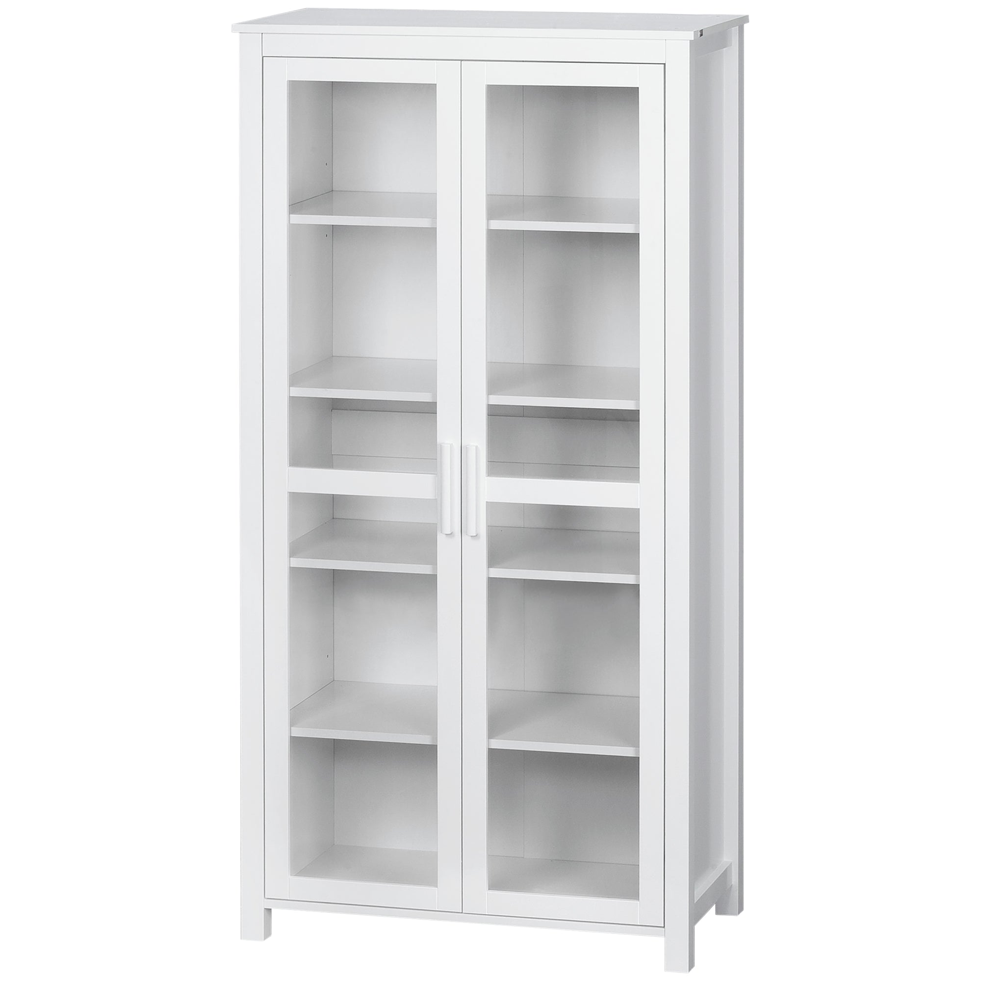 HOMCOM Freestanding Kitchen Pantry, Buffet Cabinet, 5-tier Storage Cabinet with Adjustable Shelves and 2 Glass Doors, White