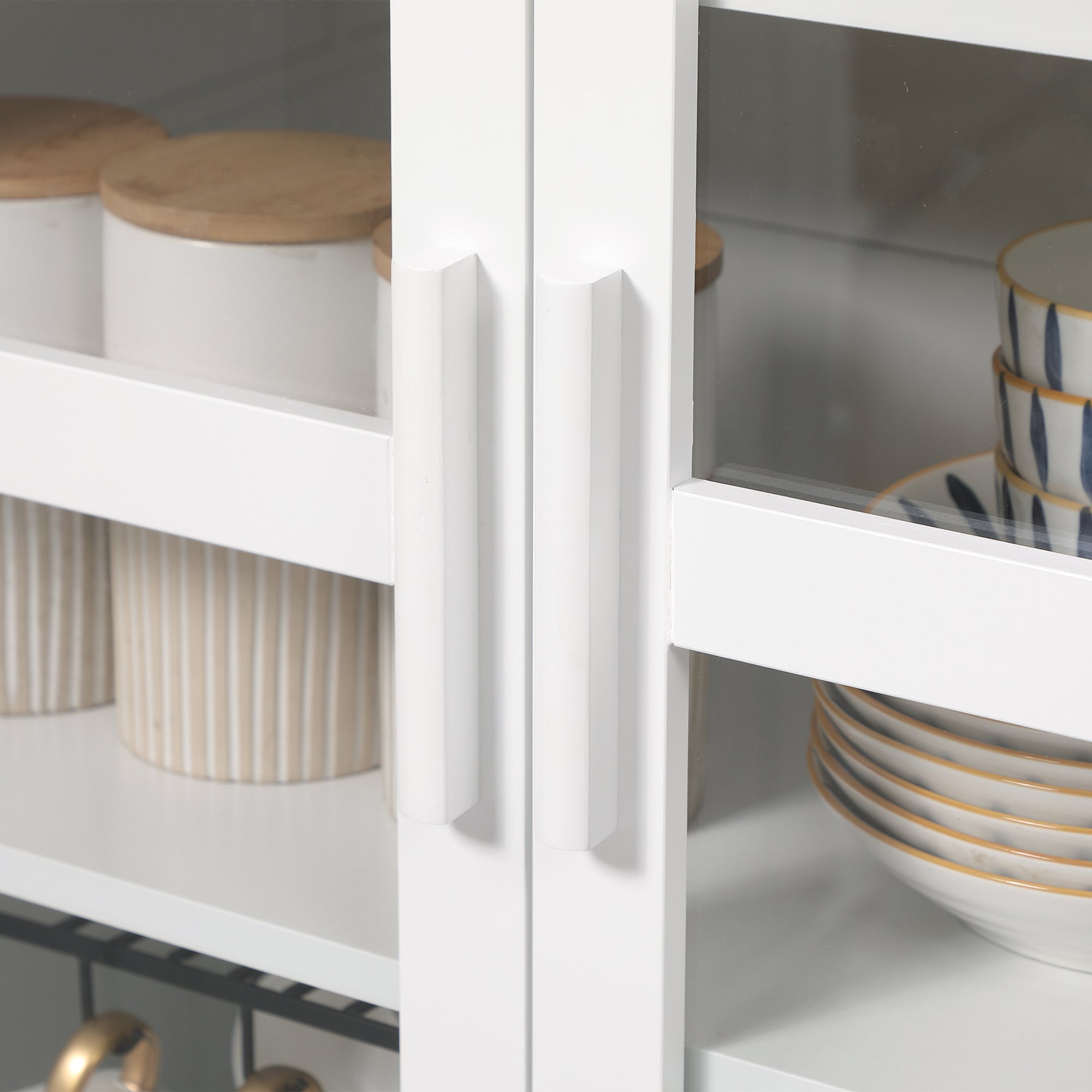 HOMCOM Freestanding Kitchen Pantry, Buffet Cabinet, 5-tier Storage Cabinet with Adjustable Shelves and 2 Glass Doors, White