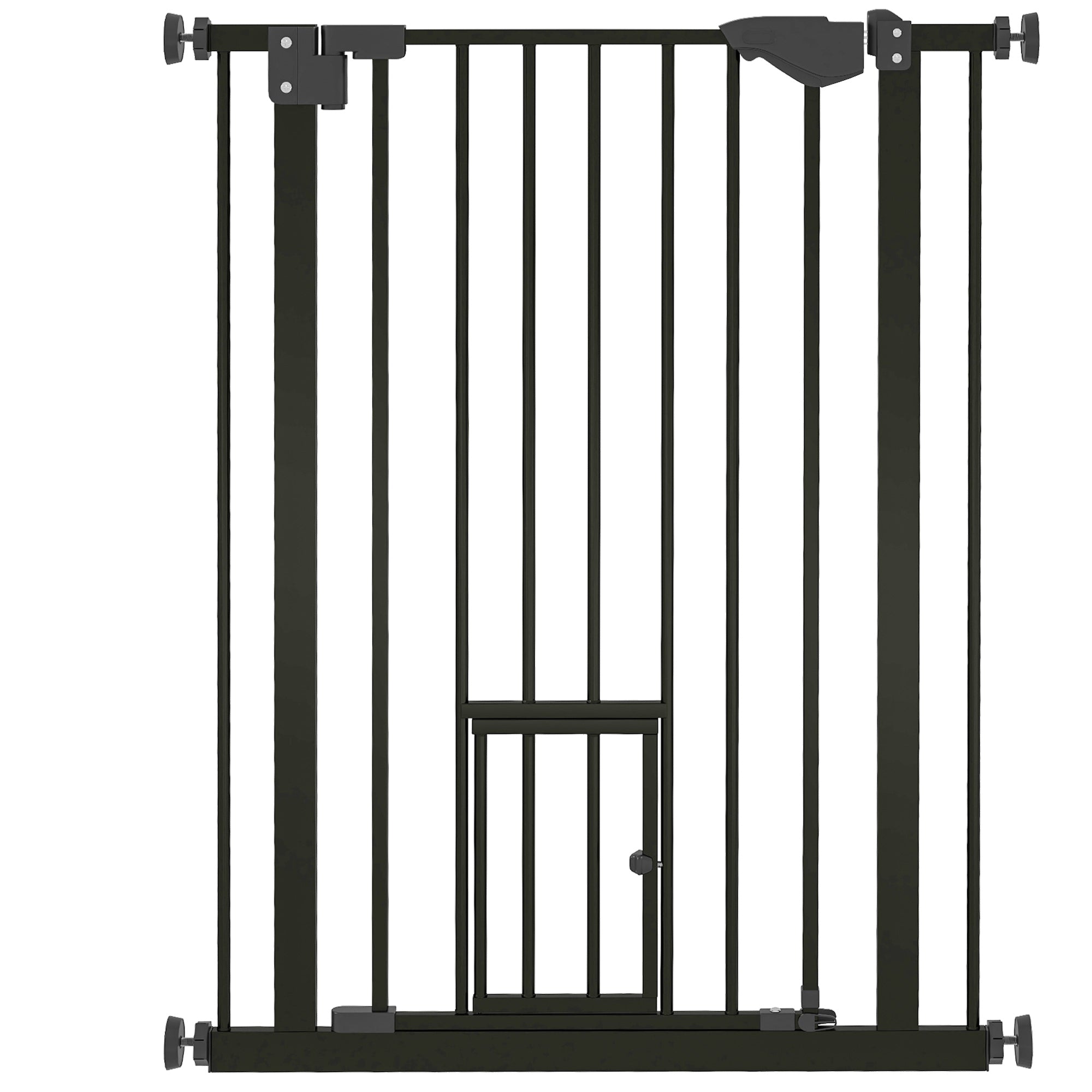 PawHut 36"H Dog Gate with Cat Door, Pet Gate with Small Door, Easy Open Indoor Dog Gates for Doorways, House, Stair, 29"-31.5" Long, Black
