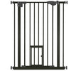 PawHut 36"H Dog Gate with Cat Door, Pet Gate with Small Door, Easy Open Indoor Dog Gates for Doorways, House, Stair, 29"-31.5" Long, Black