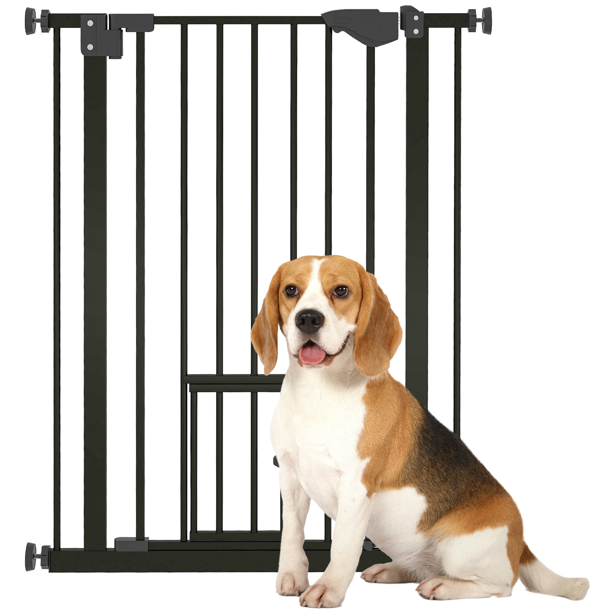 PawHut 36"H Dog Gate with Cat Door, Pet Gate with Small Door, Easy Open Indoor Dog Gates for Doorways, House, Stair, 29"-31.5" Long, Black