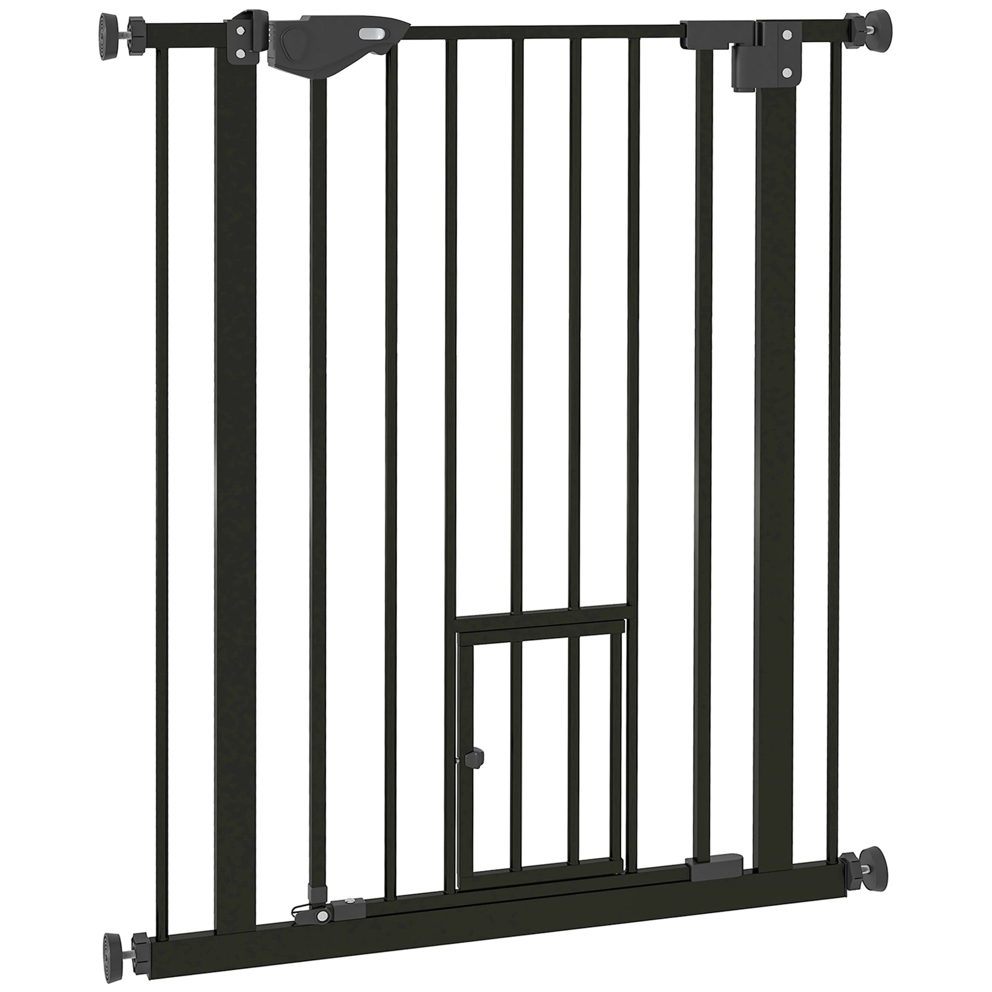 PawHut 36"H Dog Gate with Cat Door, Pet Gate with Small Door, Easy Open Indoor Dog Gates for Doorways, House, Stair, 29"-31.5" Long, Black
