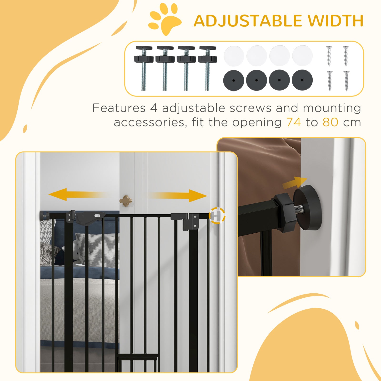 PawHut 36"H Dog Gate with Cat Door, Pet Gate with Small Door, Easy Open Indoor Dog Gates for Doorways, House, Stair, 29"-31.5" Long, Black