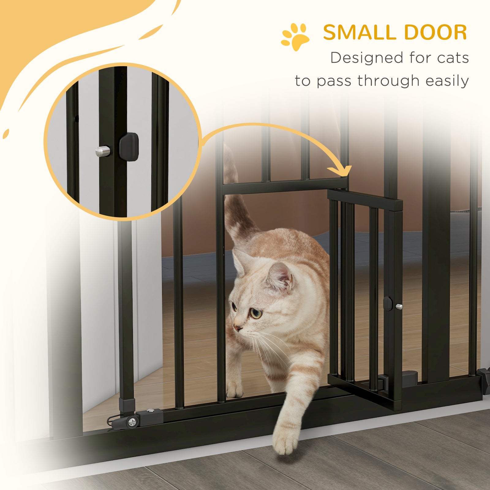 PawHut 36"H Dog Gate with Cat Door, Pet Gate with Small Door, Easy Open Indoor Dog Gates for Doorways, House, Stair, 29"-31.5" Long, Black