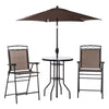 Outsunny 4 Piece Patio Bar Set, Sling Folding Outdoor Furniture with Umbrella for Poolside, Backyard and Garden, Brown