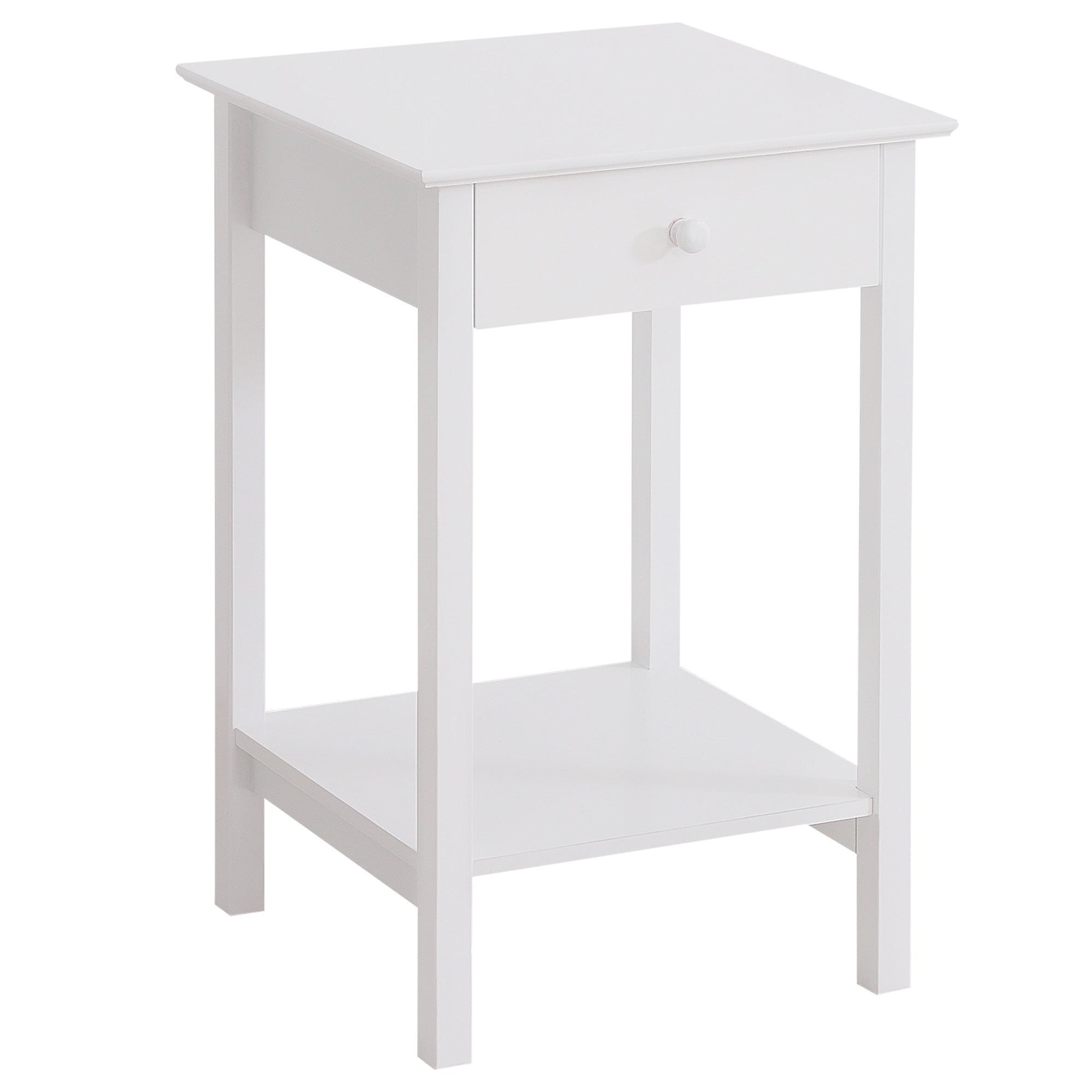 HOMCOM Modern Style Nightstand, Side Table with Drawer and Storage Shelf for Bedroom, 15.4" x 15.4" x 24", White