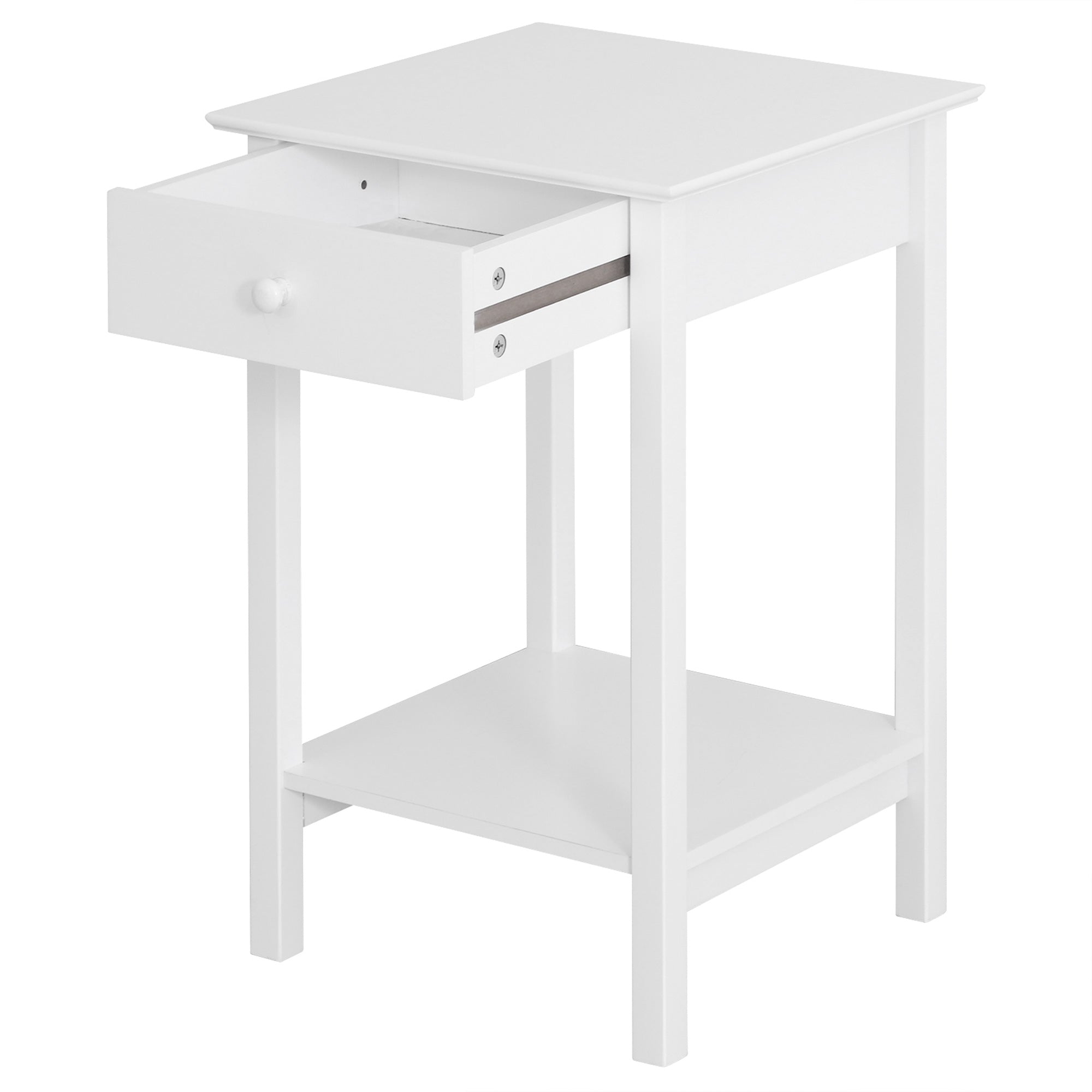 HOMCOM Modern Style Nightstand, Side Table with Drawer and Storage Shelf for Bedroom, 15.4" x 15.4" x 24", White