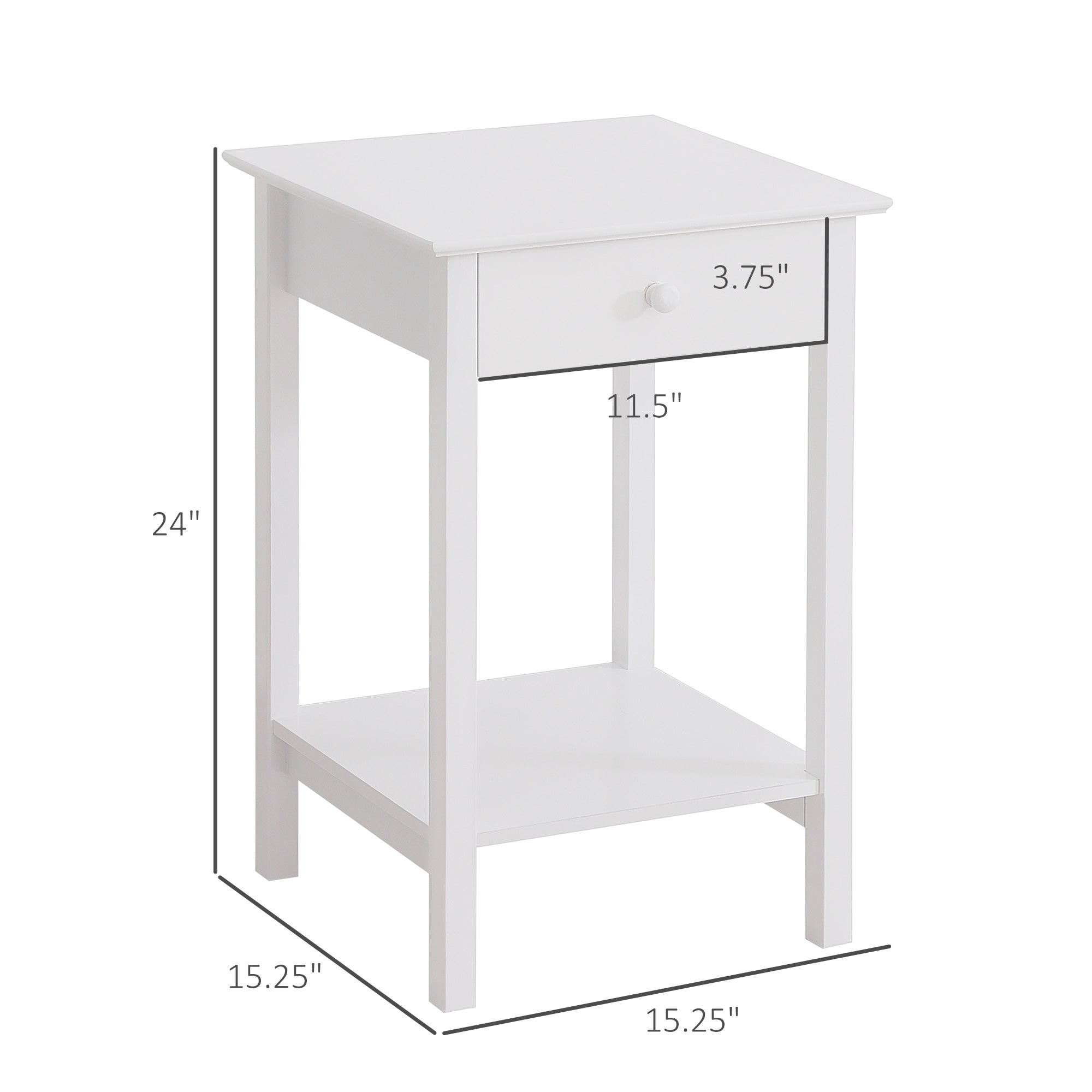 HOMCOM Modern Style Nightstand, Side Table with Drawer and Storage Shelf for Bedroom, 15.4